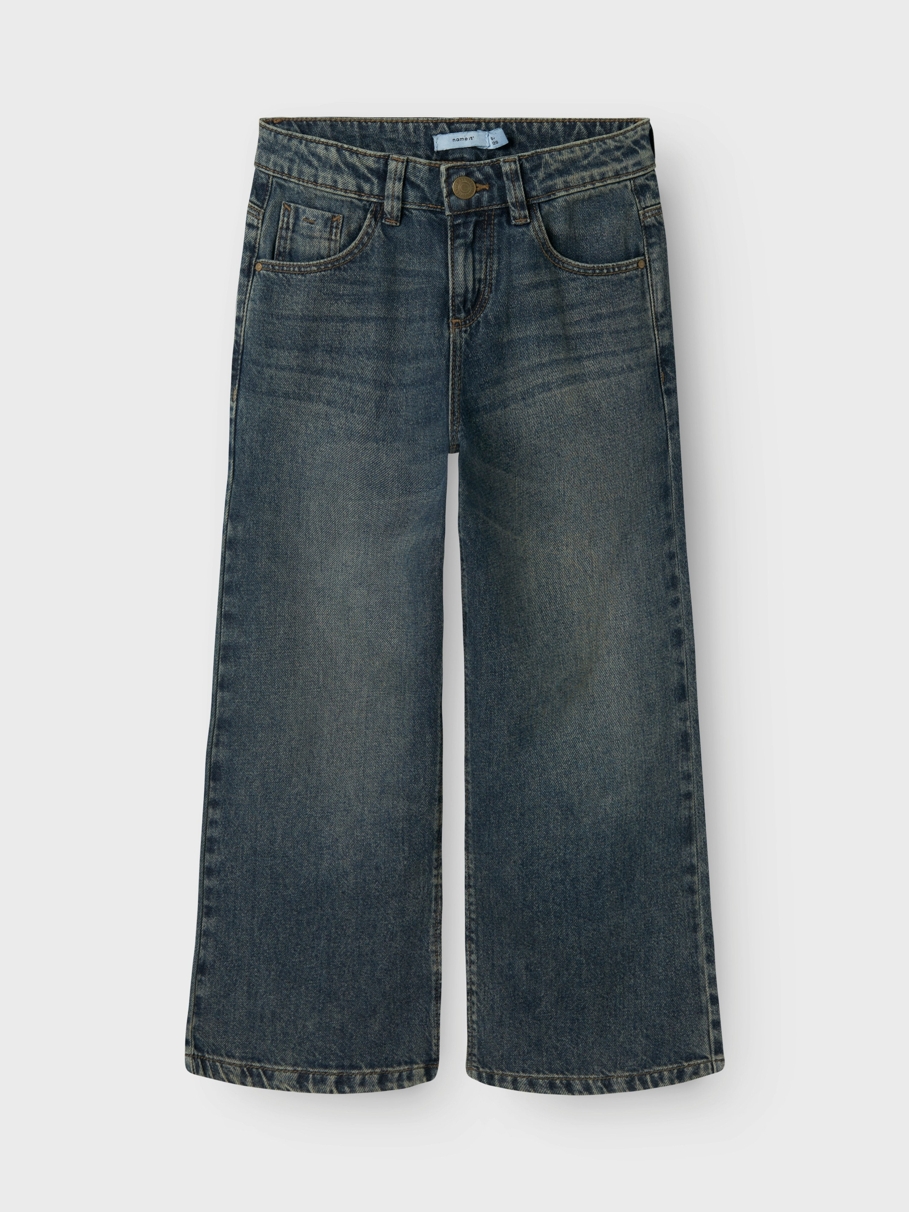 Name It Weite Jeans NKFROSE für Mädchen mit weitem Bein und klassischem Sitz normal, Denim, Abriebeffekte, Reißverschluss