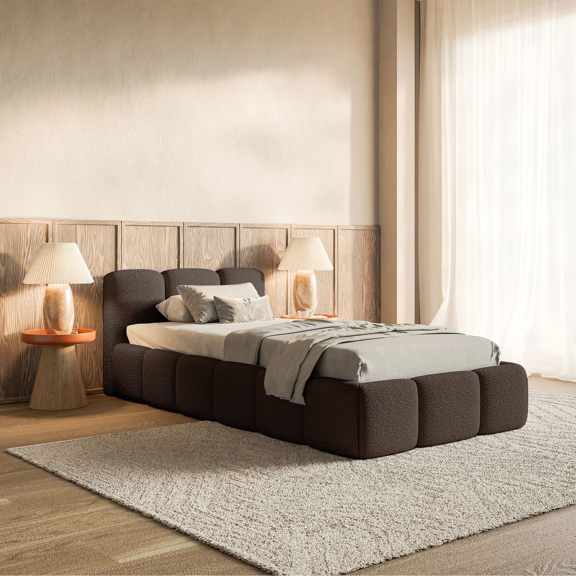 Selsey Kinderbett CLOUDY, mit Lattenrost, und Eck-Kopfteil, Bouclé, 90x200 cm
