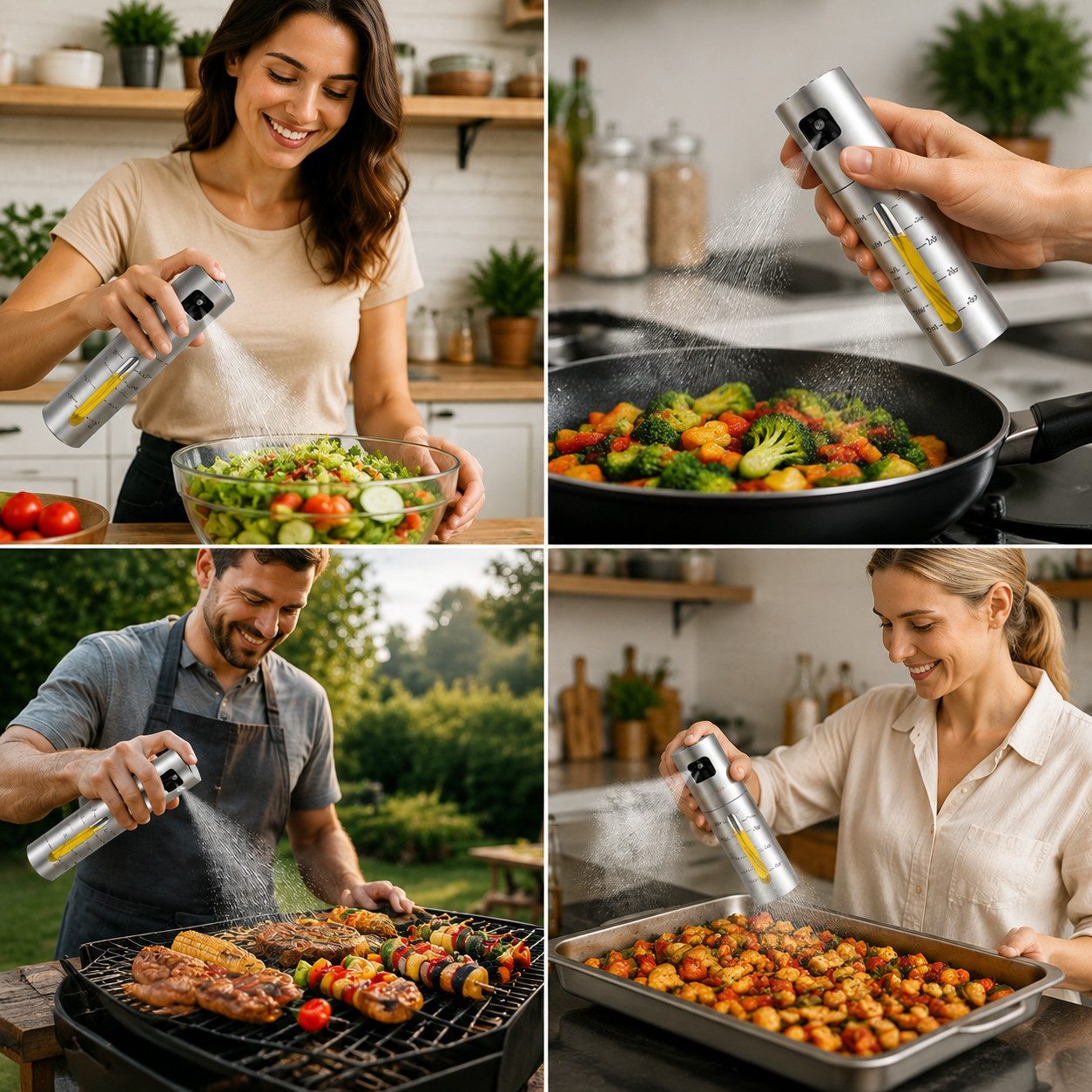 ibettertec Ölspender Edelstahl Ölspender 2er Set 100ml, Öl Sprüher mit Messskala, (Hochwertiger Ölzerstäuber aus Edelstahl, rostfrei und langlebig, 2-tlg., für  – Bild 2 von 5