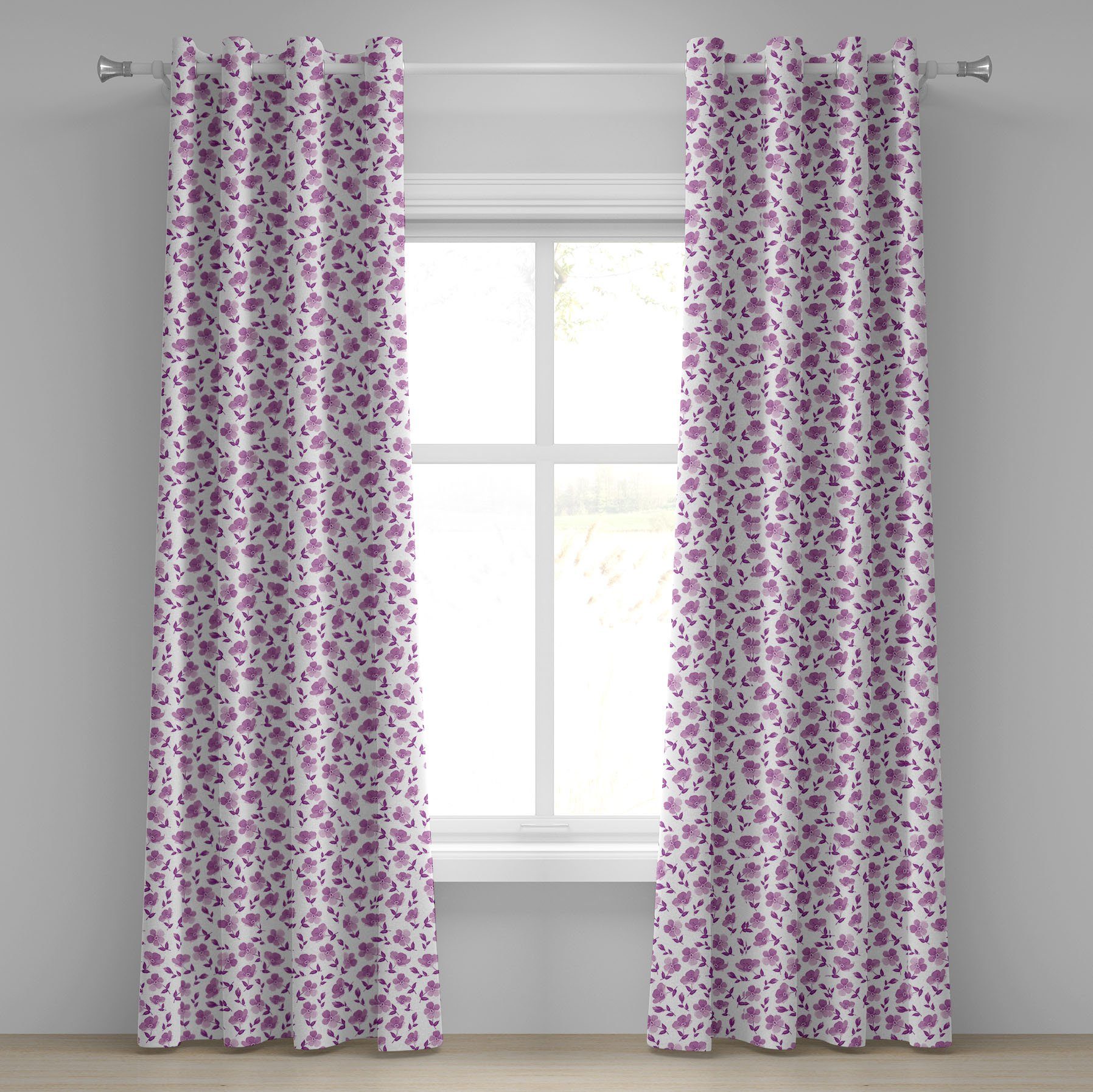 2-Panel-Fenstervorhänge Abakuhaus, Wohnzimmer, Romantisch Schlafzimmer Blumenbraut Dekorative Muster für Gardine