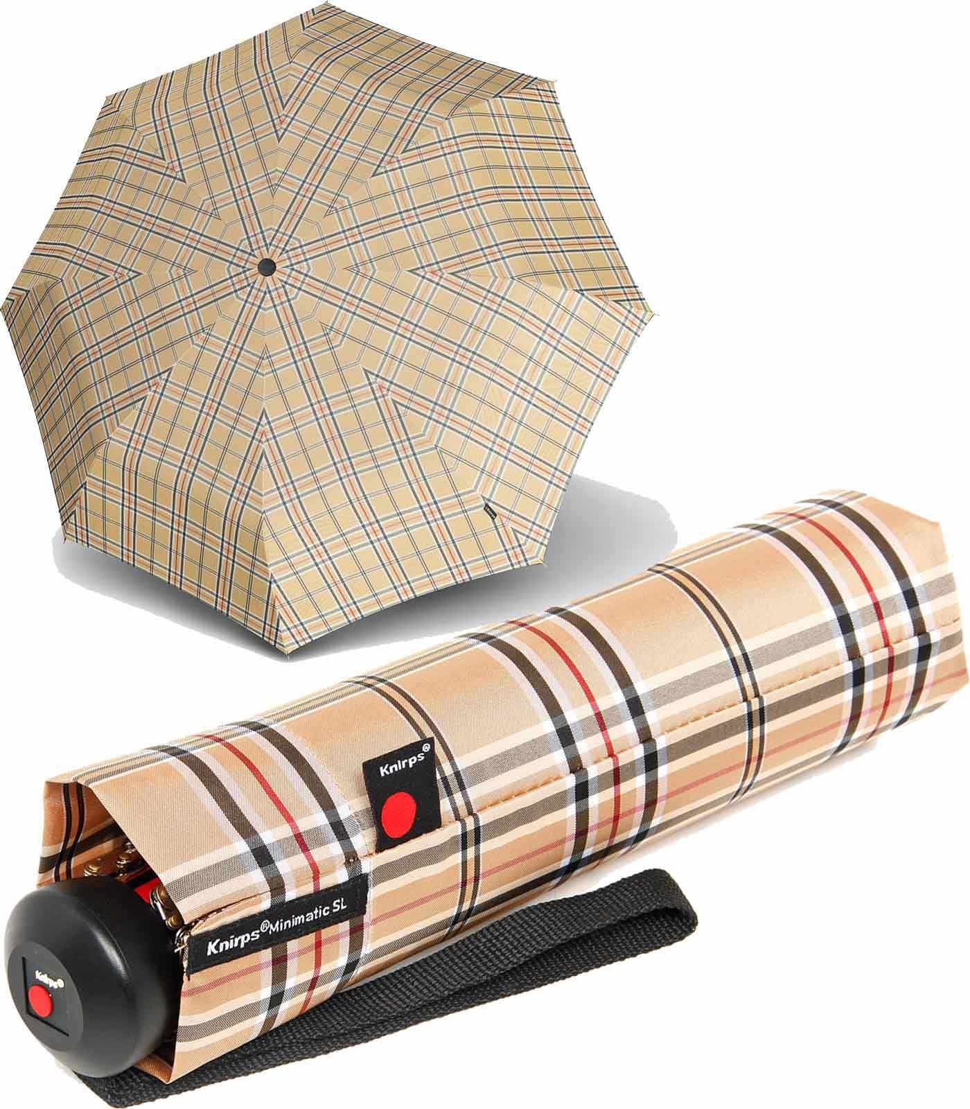 Knirps® Taschenregenschirm stabiler Herrenschirm mit Auf-Automatik,  klassisch-edel mit Karo-Muster, Maße: Regenschirm geöffnet 97 cm, Schirm  geschlossen 28 cm groß