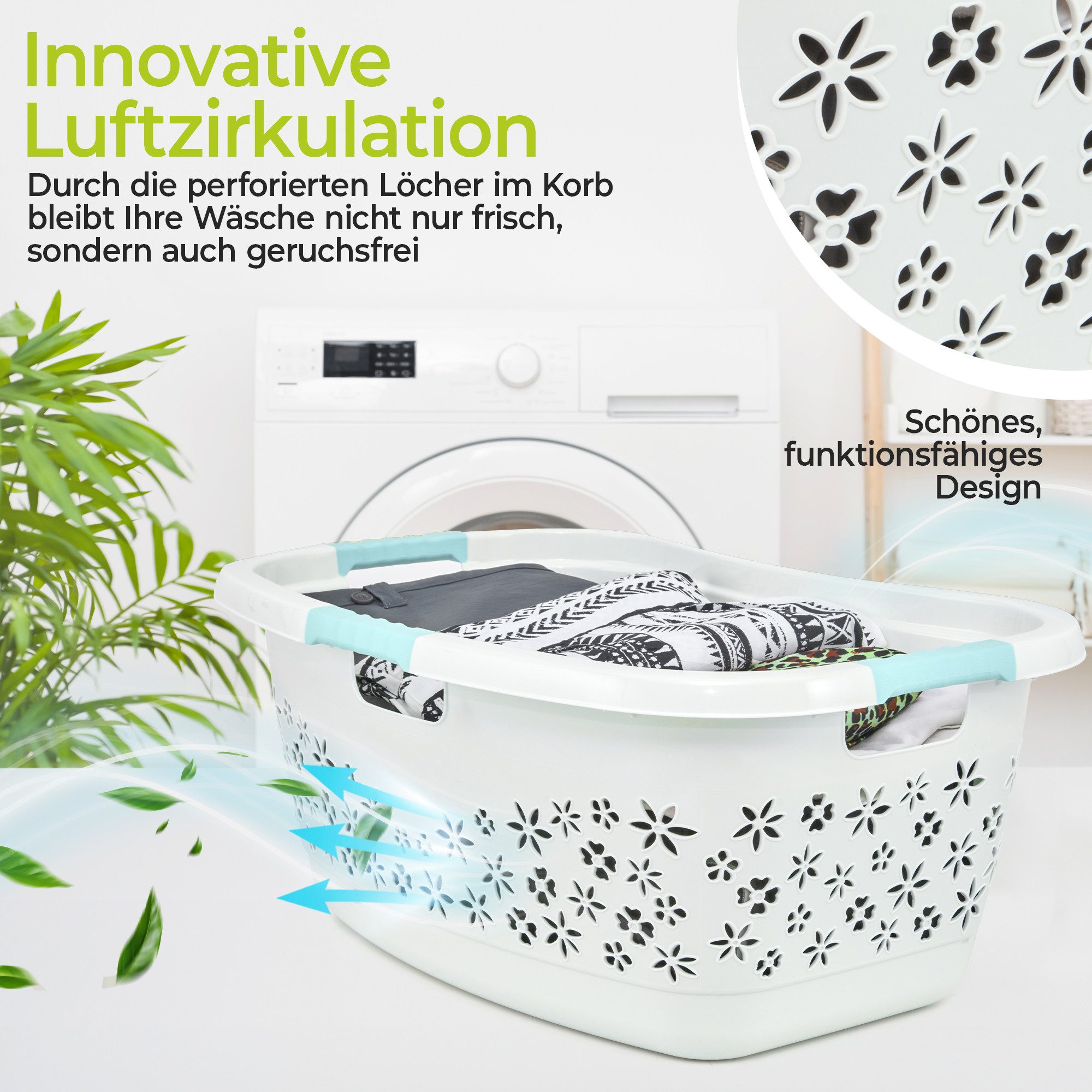 KiNDERWELT Wäschekorb Premium 50 L ergonomischer Form, Soft-Touch-Griffe, an den Körper angepasste Nierenform – Bild 3 von 5