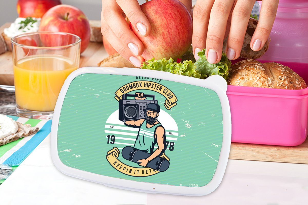 MuchoWow Lunchbox Mancave - Brotdose Altmodisch, Kinder, Brotbox Kunststoff, Skateboard Snackbox, für Kunststoff (2-tlg), rosa Erwachsene, Mädchen, - - Radio