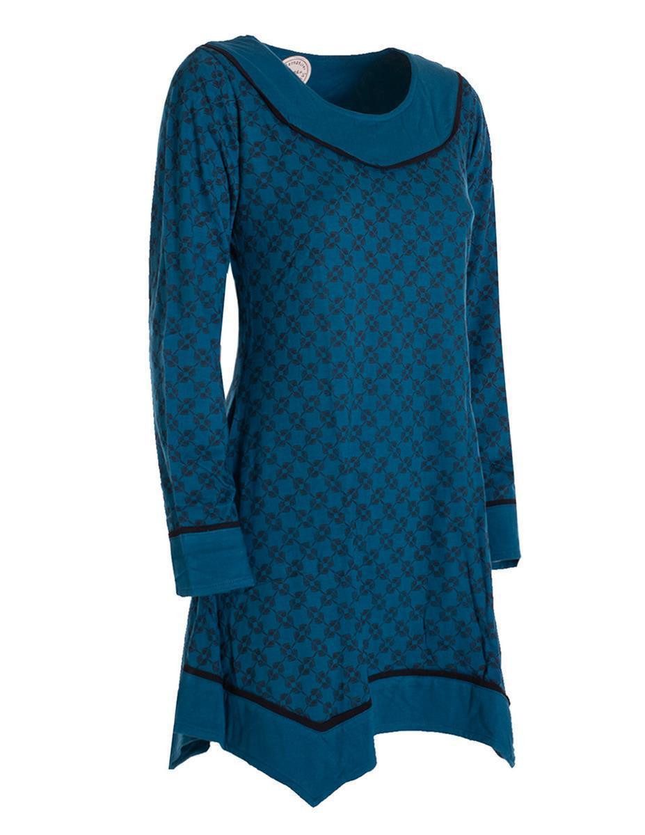 Vishes Tunikakleid Langarm Damen Tunika Shirt-Kleid Ethno Zipfel-Bluse Blusenkleid Elfen, Hippie, Boho Style