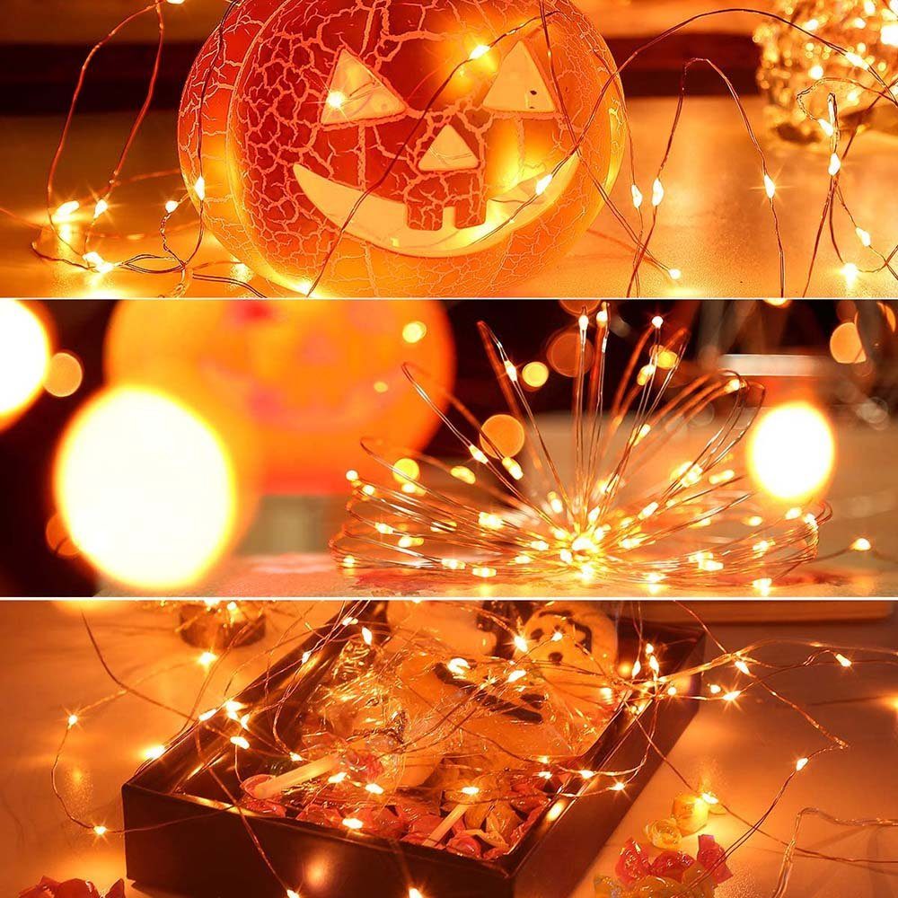 für Orange Zeremonien Batterie, Beleuchtung, 4M Lichter, Weihnachten Außen Kupferdraht, LED-Lichterkette Deko, Party IP44 Sunicol Halloween Wasserdicht