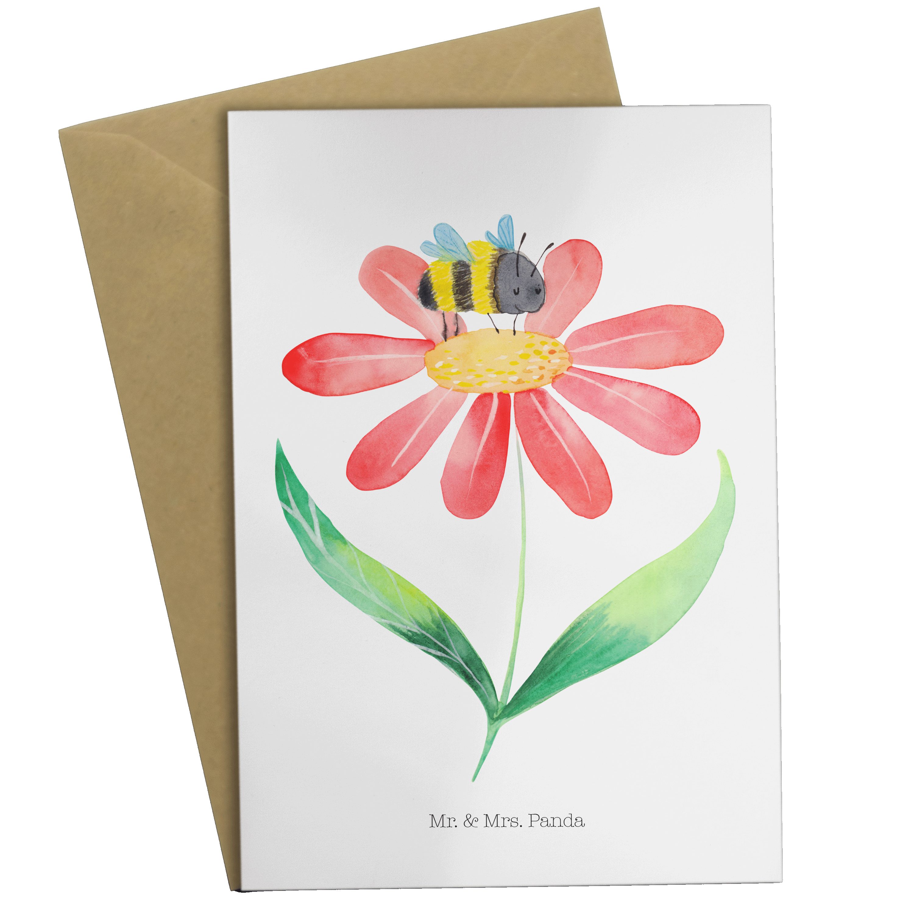 Mr. & Mrs. Panda Grußkarte Hummel Blume - Weiß - Geschenk, Flauschig, Klappkarte, Tiermotive, Ei