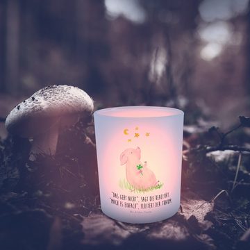Mr. & Mrs. Panda Windlicht Schwein Glück - Transparent - Geschenk, Teelichtglas, Windlicht Kerze (1 St), Stimmungsvolle Beleuchtung