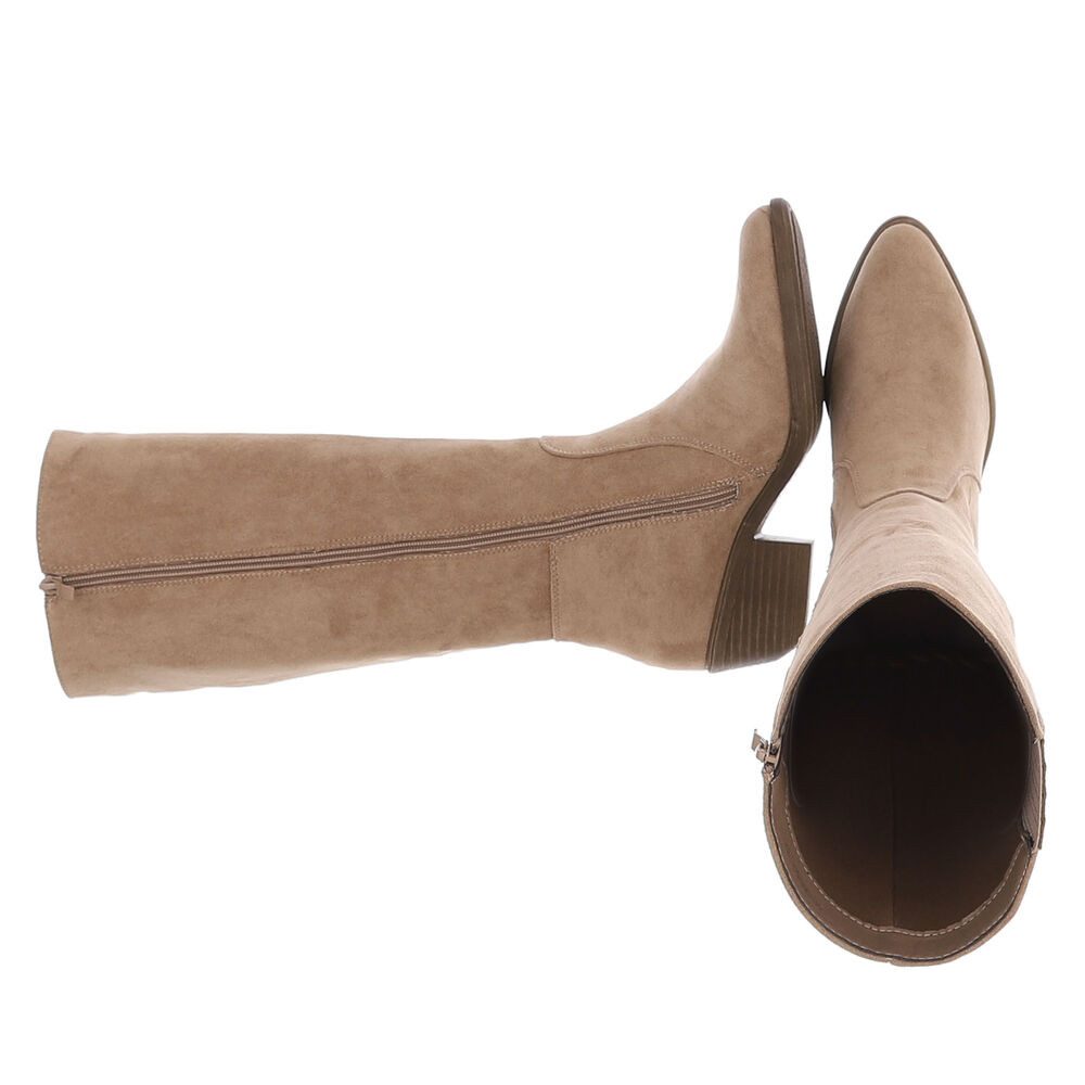Ital-Design Kniehoher Damenstiefel mit Blockabsatz, Schlupfform Stiefel (92078767) Blockabsatz Stiefel in Hellbraun