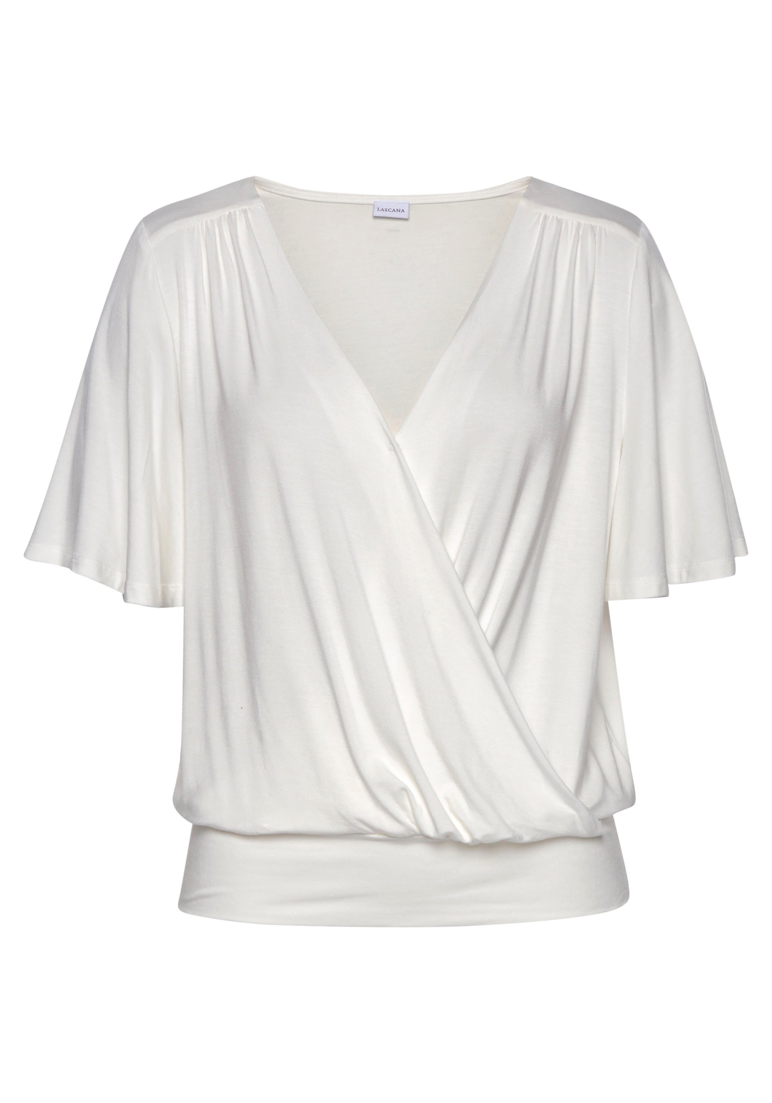 LASCANA Wickelshirt mit Druckknopf vorne, Kurzarmshirt, günstig online kaufen