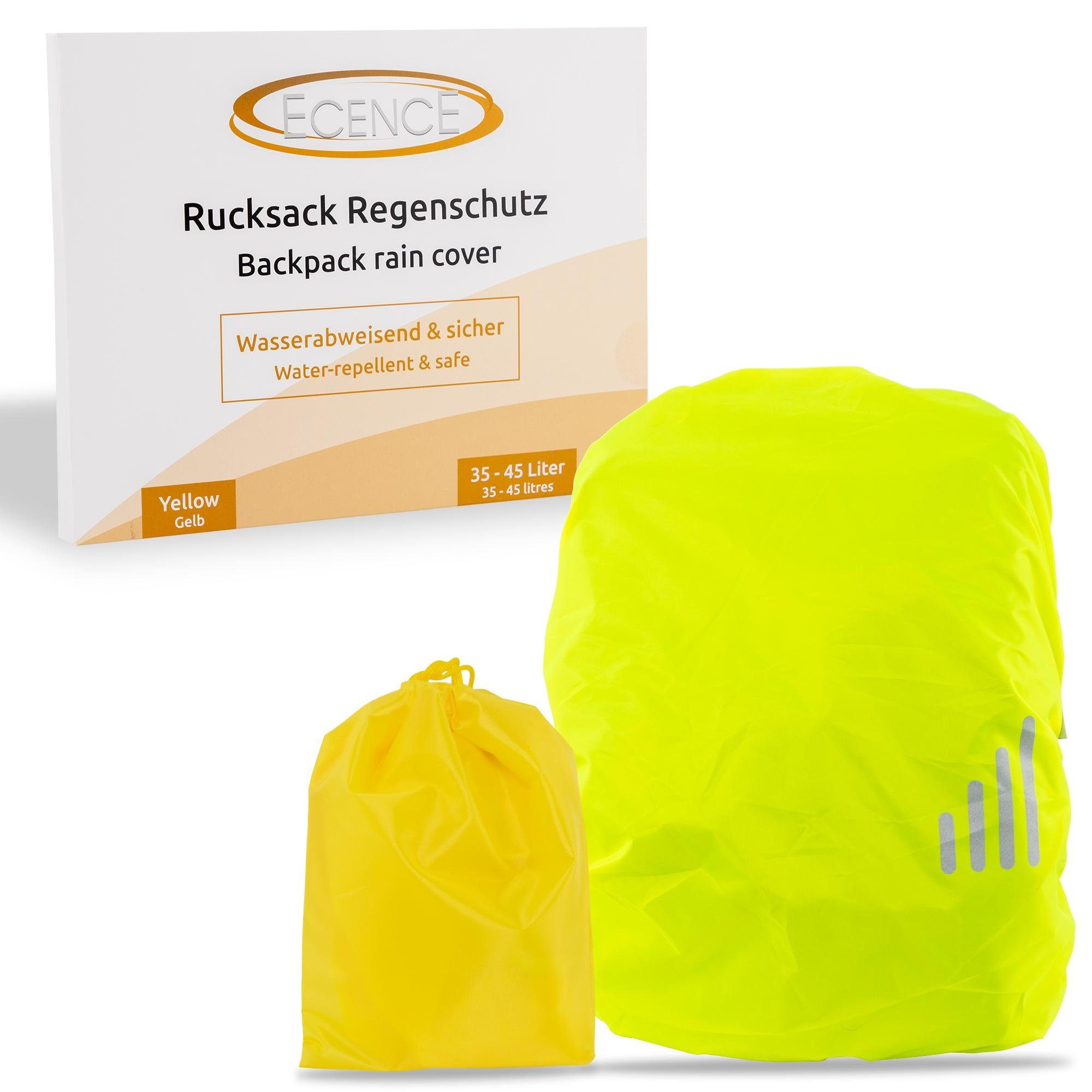 ECENCE Rucksack-Regenschutz 1x Regenschutz Rucksack 35-45L mit Gelb Überzug
