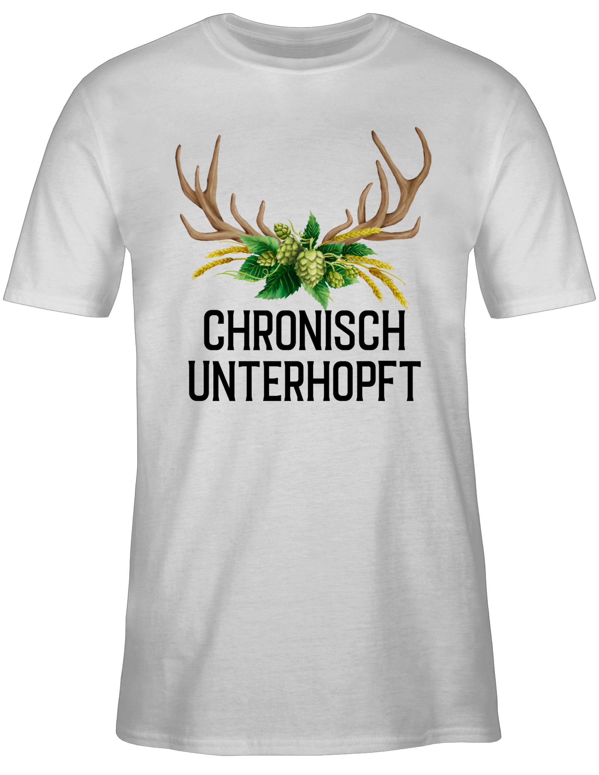 Mode T-Shirt Hopfen Oktoberfest und Herren - Shirtracer Chronisch für unterhopft Hirschgeweih Weizen Weiß 01