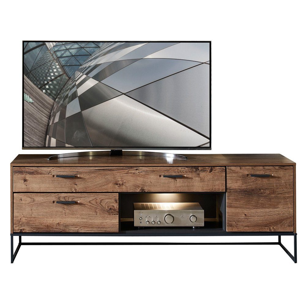 inkl. cm anthrazit 289/151/48 TV-Wand mit Haveleiche ca Lomadox MINNEAPOLIS-55, Beleuchtung LED Cognac (3-tlg),