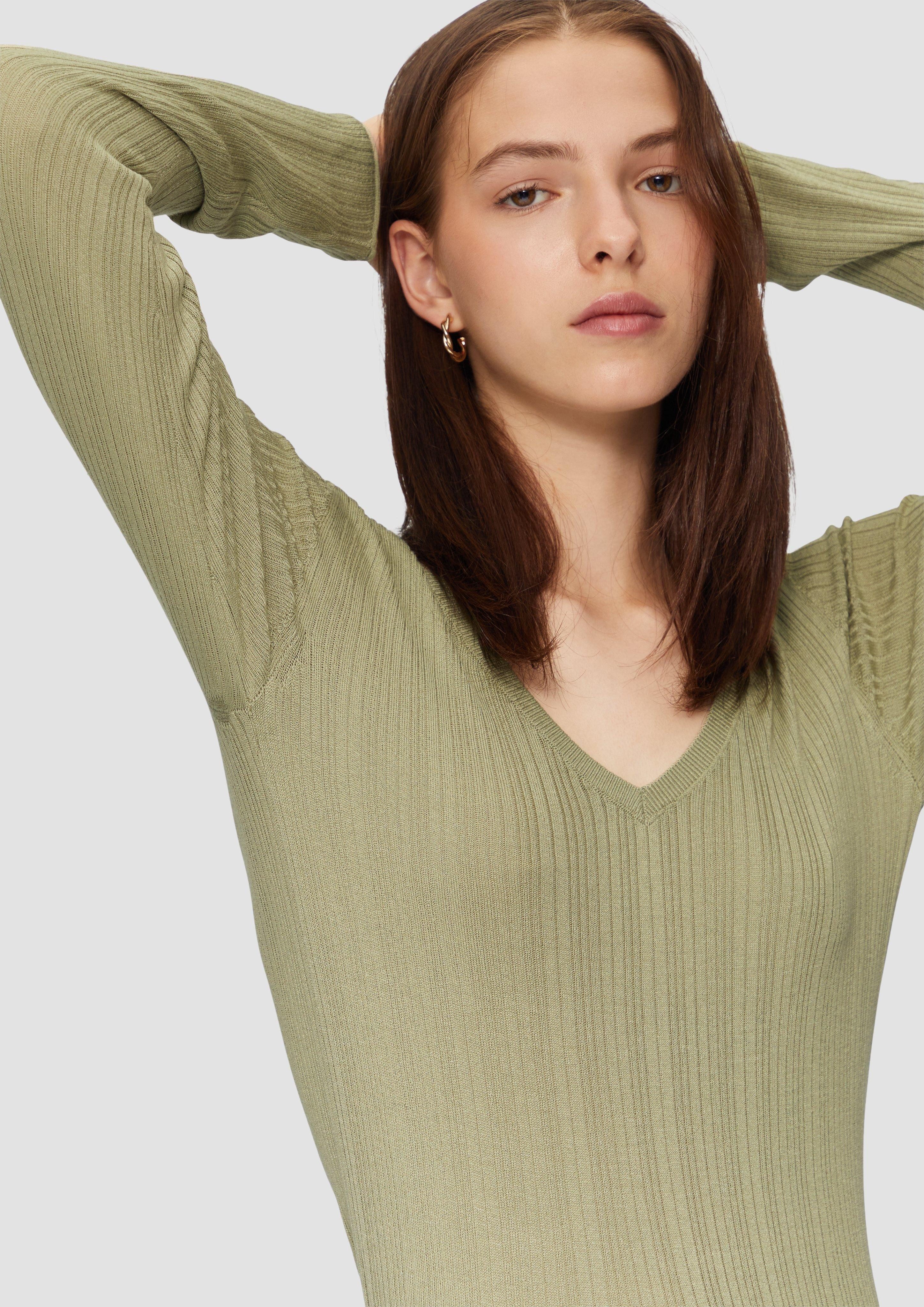 QS Strickpullover Gerippter Feinstrickpullover aus Viskosemix günstig online kaufen