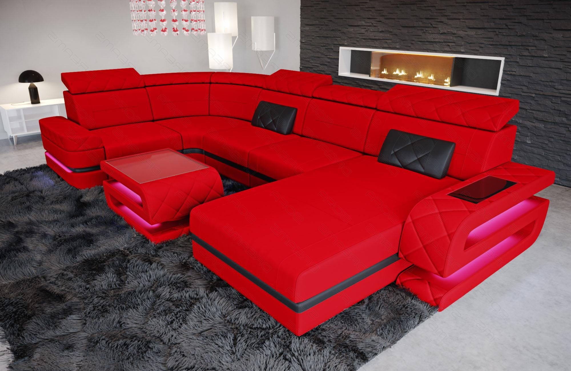 Sofa Dreams Wohnlandschaft Polster Sofa Couch Stoff Bologna U Form Stoffsofa, Mikrofaser, mit LED, ausziehbare Bettfunktion, USB-Anschluss, Designersofa