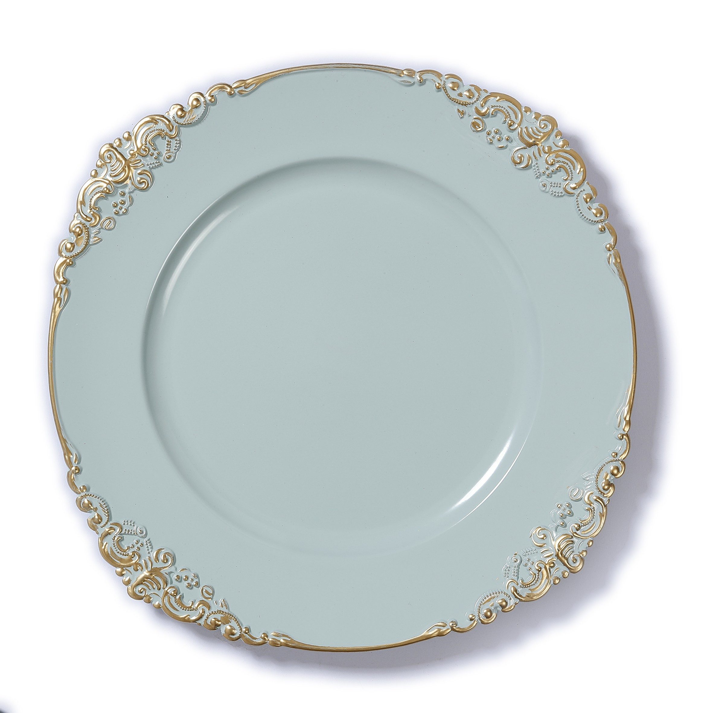 Holly & Jolly Dekoteller, Dekoteller Kunststoff mit goldenem Schnörkel Muster 35cm hellblau