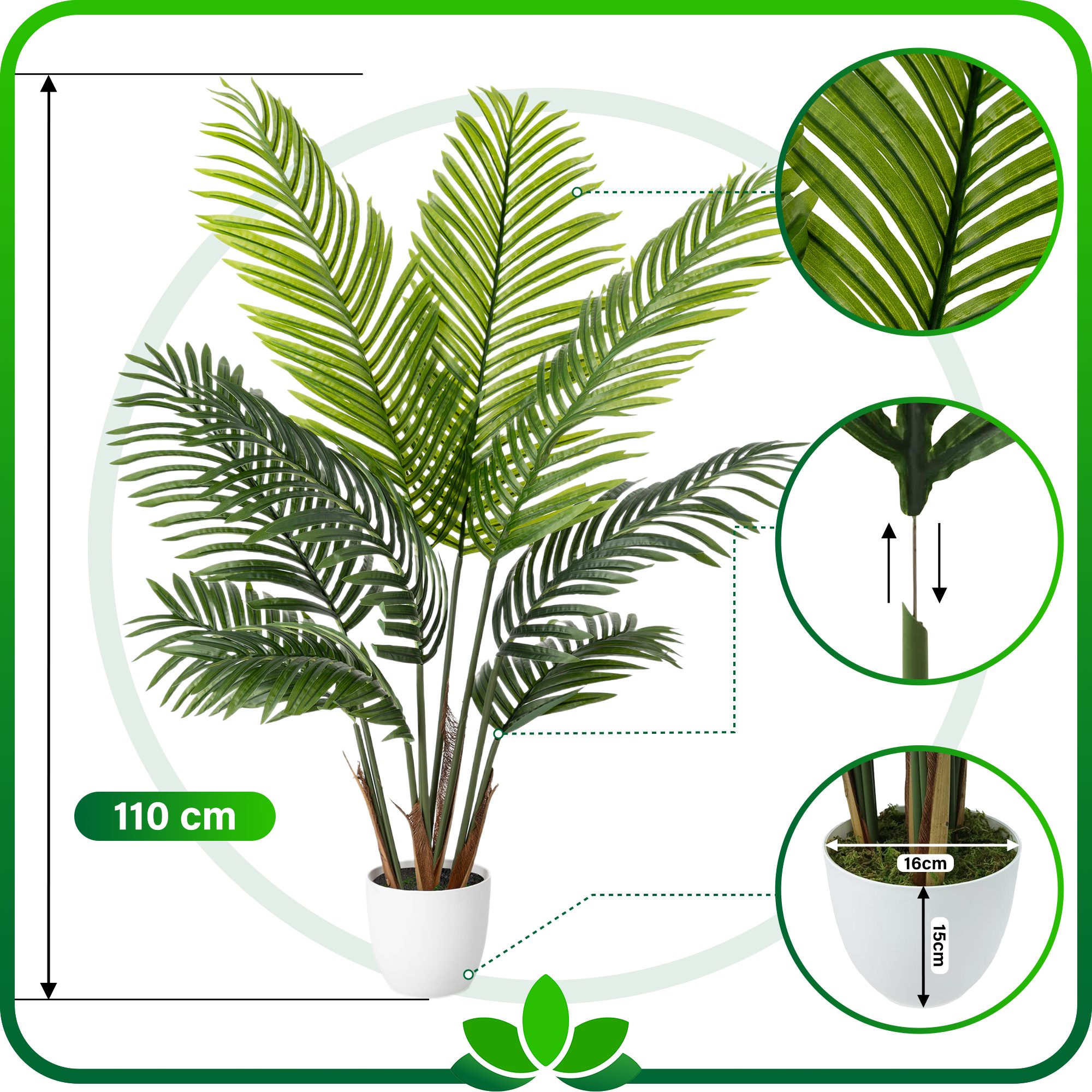 Kunstpalme Künstliche Areca Palme, Künstliche Palme, Kunstpalme mit Topf Areca Palme, PASCH, Höhe 110 cm – Bild 4 von 5