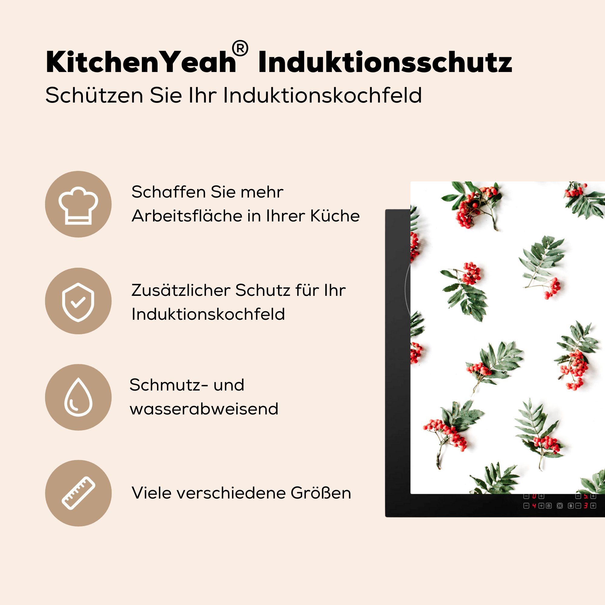 MuchoWow Herdblende-/Abdeckplatte Winter - tlg), - für Induktionskochfeld Rot, cm, 81x52 die Mistelzweig küche, Schutz (1 Vinyl, Ceranfeldabdeckung