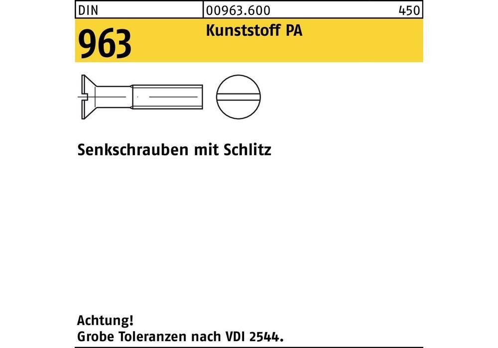 Senkschrauben mit Schlitz Senkkopfschraube DIN 963 Kunststoff Polyamid M 3 M 8 