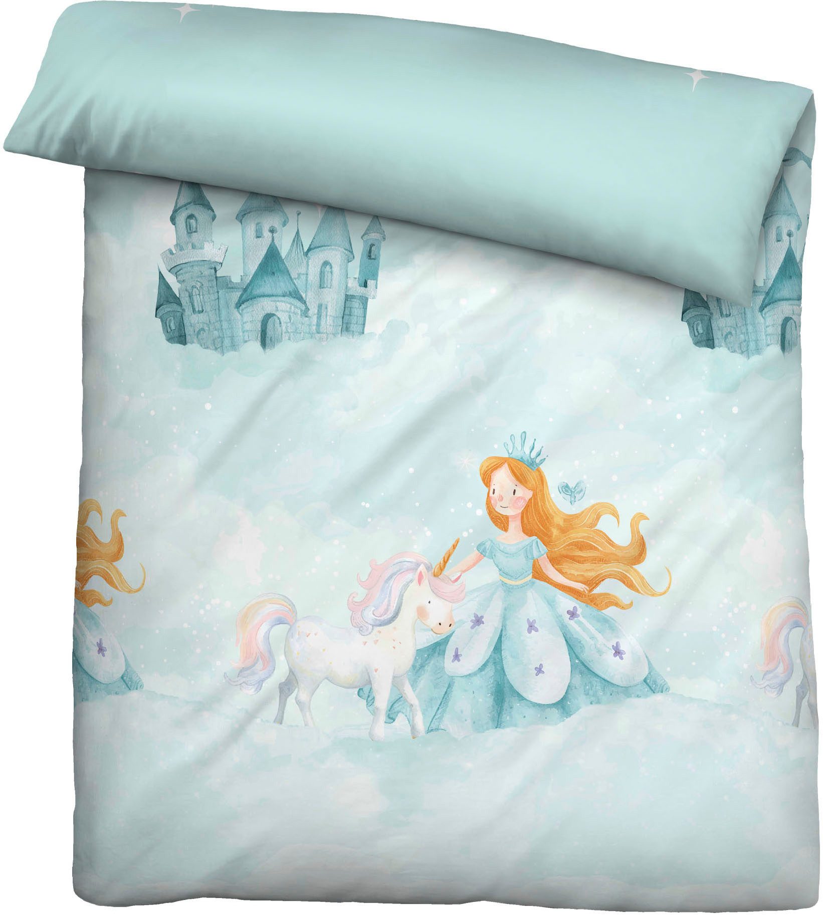 Biberna Kinderbettwäsche 0004524 Prinzessin, Einhorn, Feinbiber, 2 teilig, wohlig warm + weich, pflegeleicht, 100% Baumwolle, Reißverschluss – Bild 4 von 5