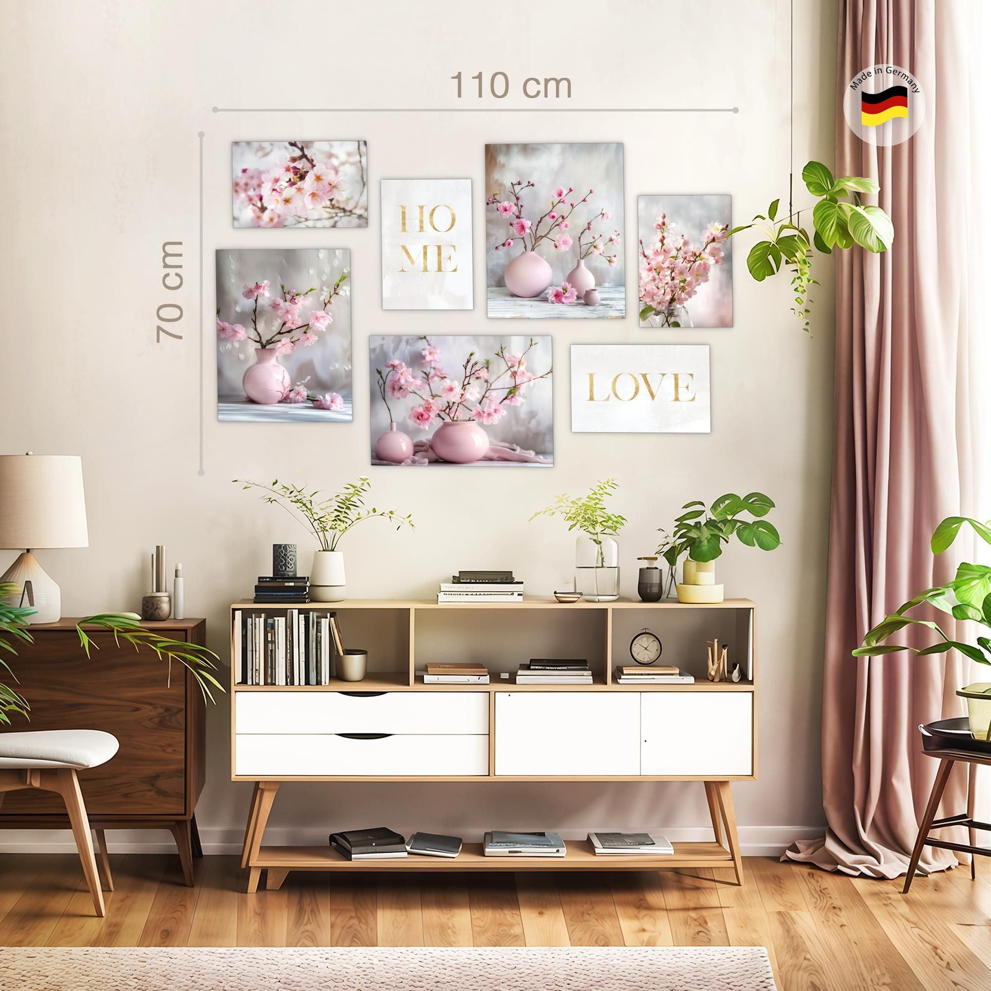 Novart Wandbild Blumen Sakura AUFHÄNGFERTIG Grau Rosa Schlafzimmer Flur N029871a, 110L x 73B cm