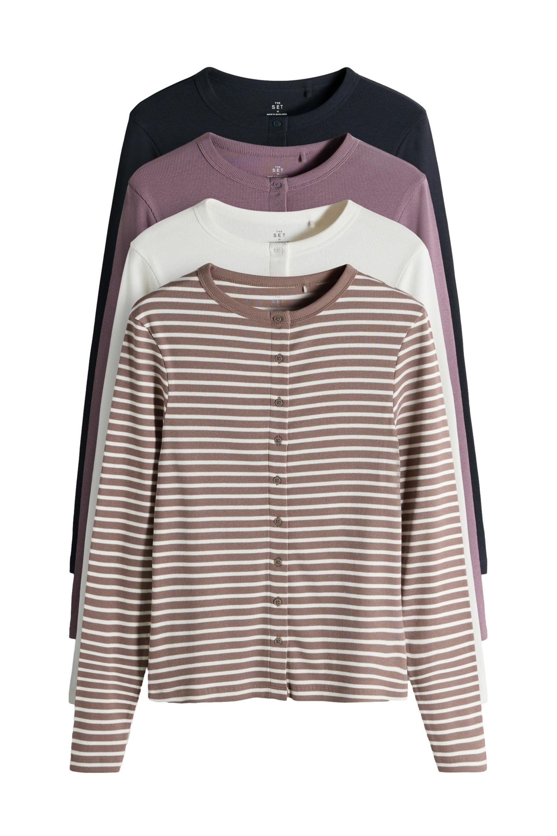 Langarmshirt The Set Gerippte Langarmshirts, 4er-Pack
