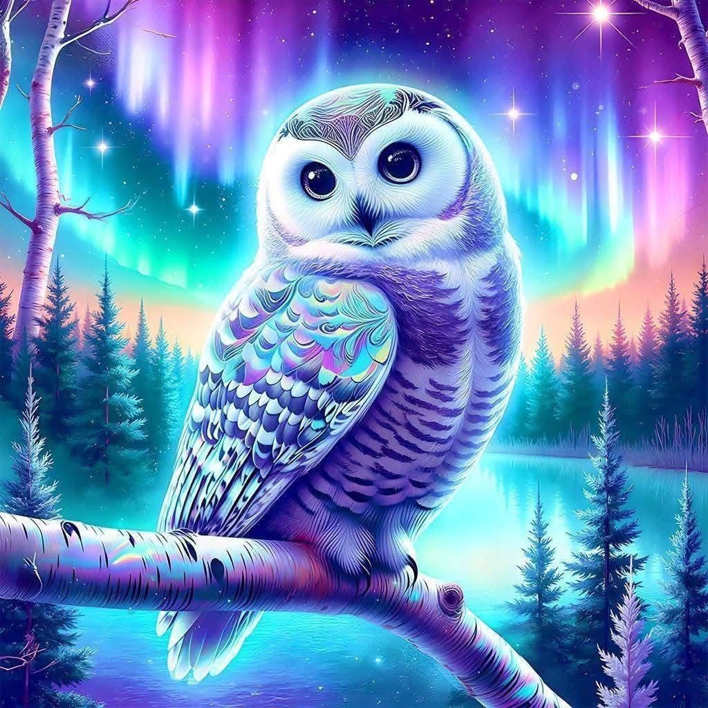 Rötting Design Malen nach Zahlen Diamond Painting Set 5d DIY Motiv Schneeeule unter Nordlichter (Komplett-Set, Vollbild), Diamond Painting Vollbild, Lieferung enthält alle Utensilien
