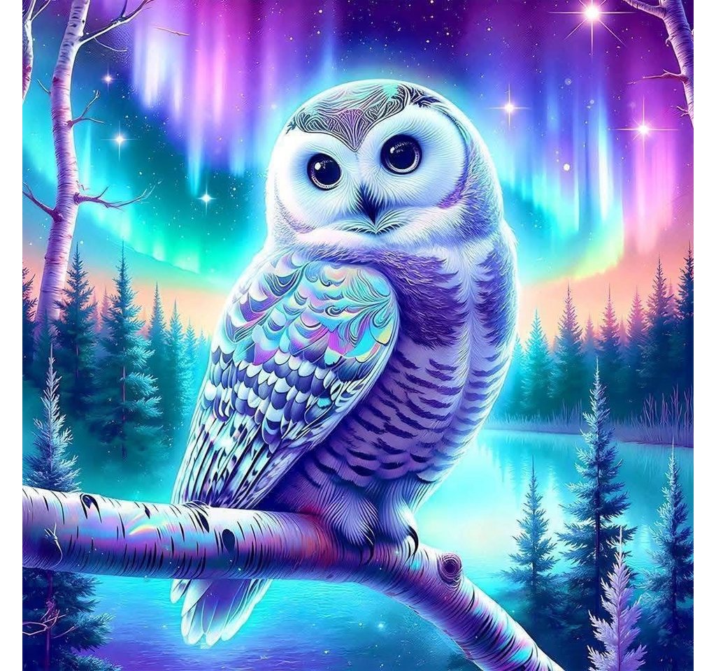 Rötting Design Malen nach Zahlen Diamond Painting Set 5d DIY Motiv Schneeeule unter Nordlichter (Komplett-Set, Vollbild), Diamond Painting Vollbild, Lieferung enthält alle Utensilien