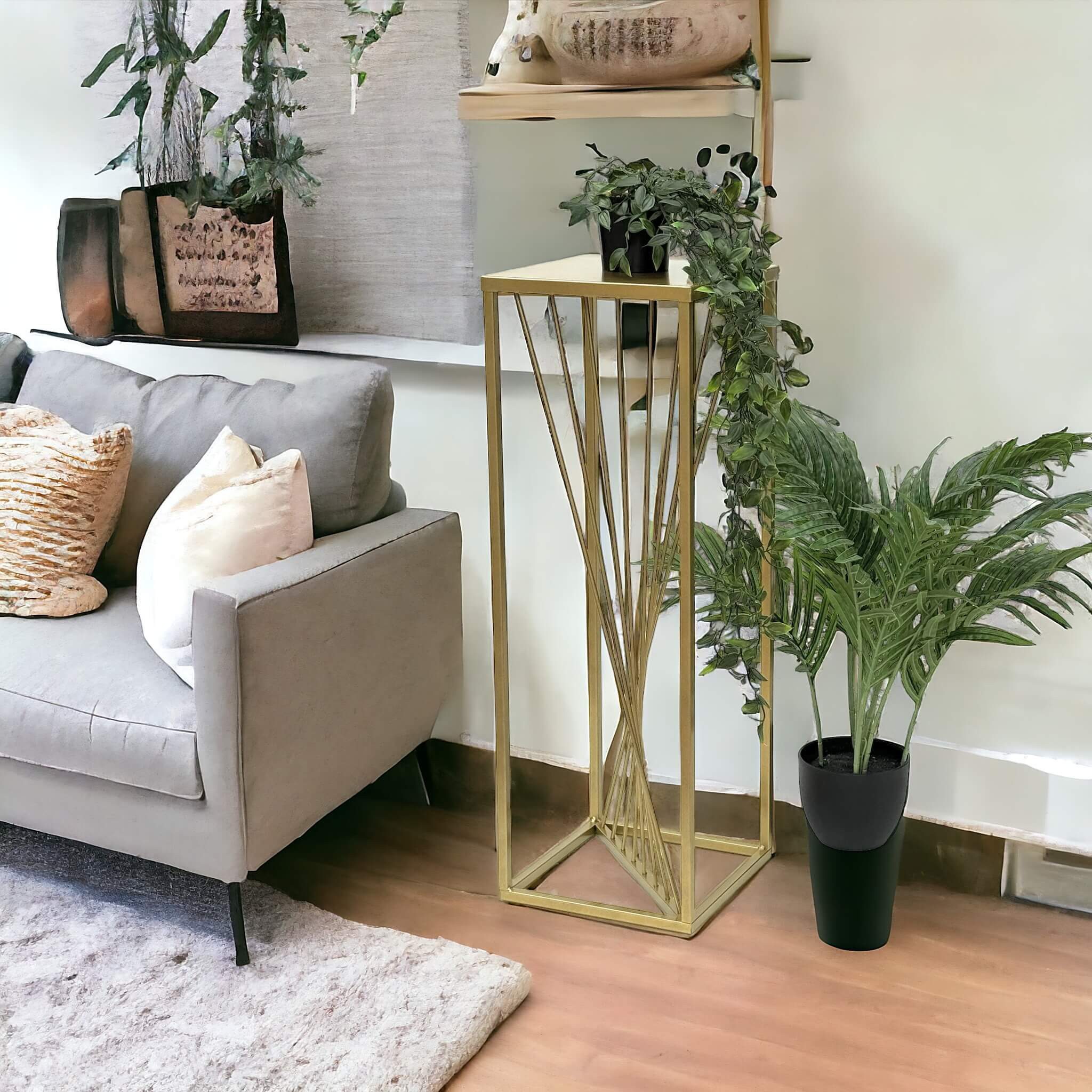 DanDiBo Blumenhocker Metall Gold Eckig 70 cm Blumenständer Beistelltisch