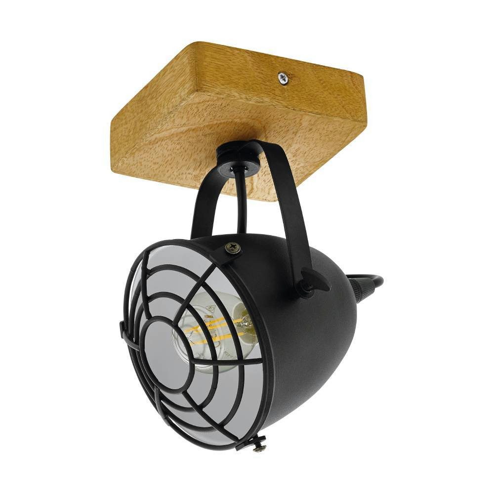 EGLO Deckenspot GATEBECK Strahler, Stahl und Holz, E14, IP20, Wohnzimmerlampe, Lampe, ohne Leuchtmittel, Spot, Flurlampe, L11 x B11 x H20,5 cm, natur, schwarz, 1X40W exkl.