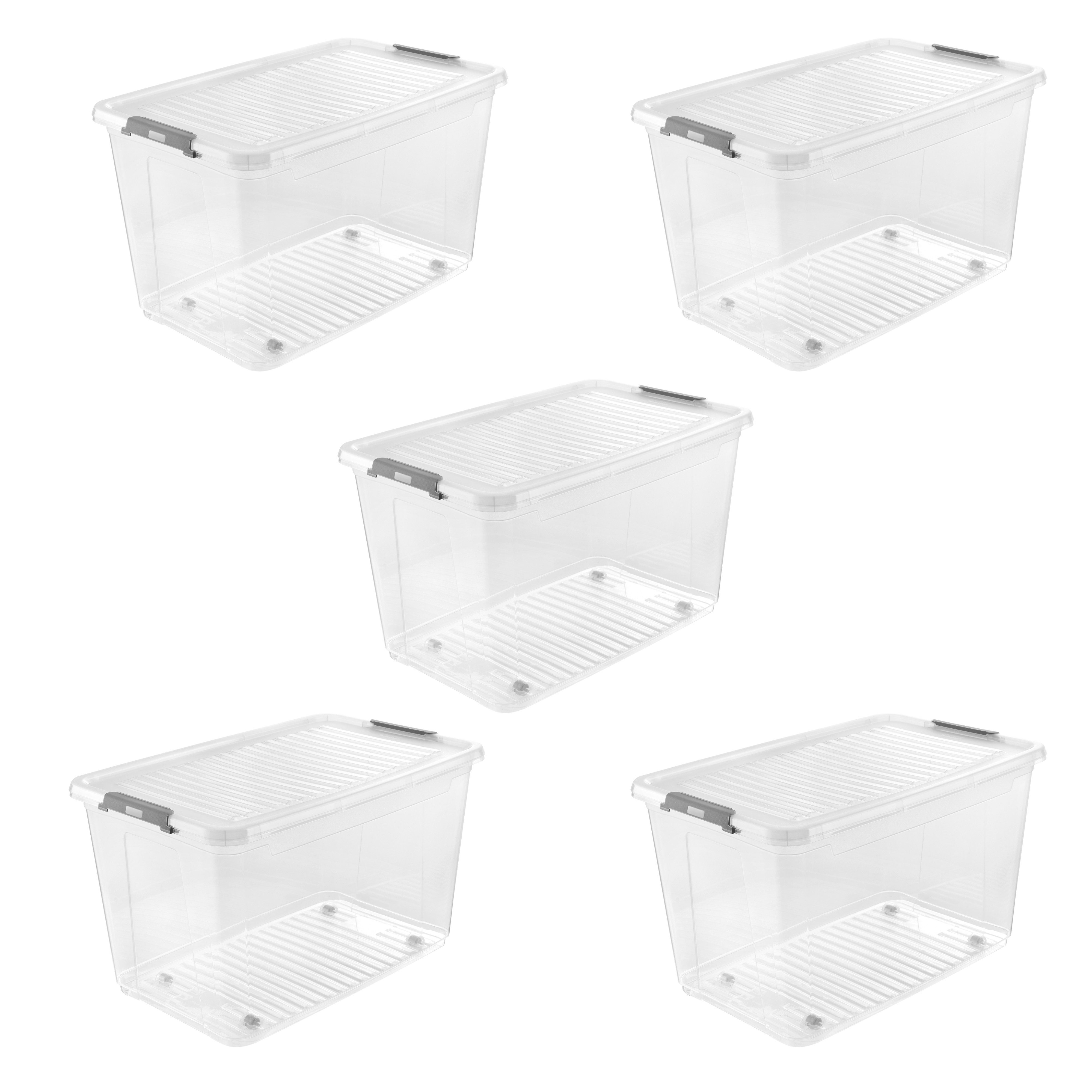 keeeper Aufbewahrungsbox Clipbox Leo (Set 5 St) 56 L, 59 x 38 x 35,5 cm (Set, 5 St), Schanierclips, Doppelöffnung, 90° drehbare Räder, fixierbarer Deckel