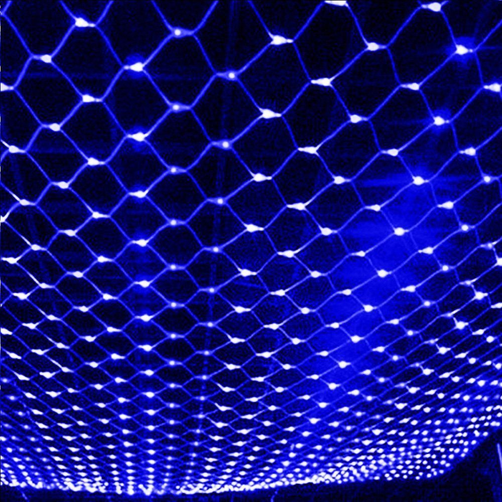 8 LED Netz Lichternetz mit Blau Wasserdicht,für MUPOO Lichtervorhang,Lichterkette Geburstag Weihnachten, Fernbedienung, Party, Modi,IP44 Lichternetz Halloween,