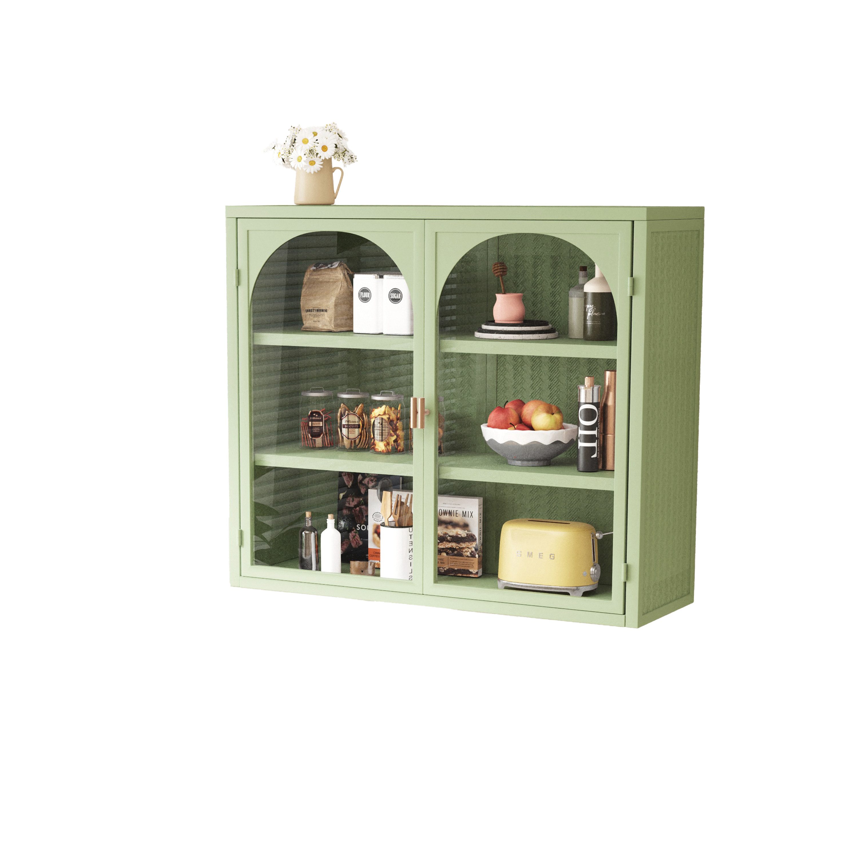 Yorbay Hängeschrank Badezimmerschrank Wandschrank Küchenschrank (70 x 60 x 23 cm) 3 Ebenen & Webmuster, mit verstellbaren Ablagen, Glastür