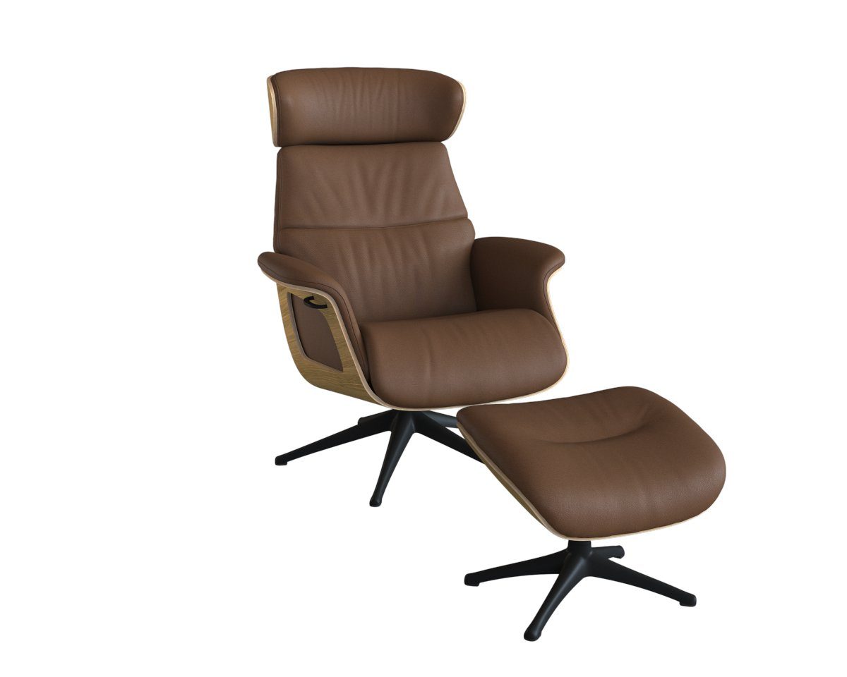 FLEXLUX Relaxsessel Clement Rücken u. Kopfverstellung, ergonomisch, Airchannels, Rücken- & Kopfteilverstellung, Drehbar, Armlehne Eiche, Fuß Schwarz