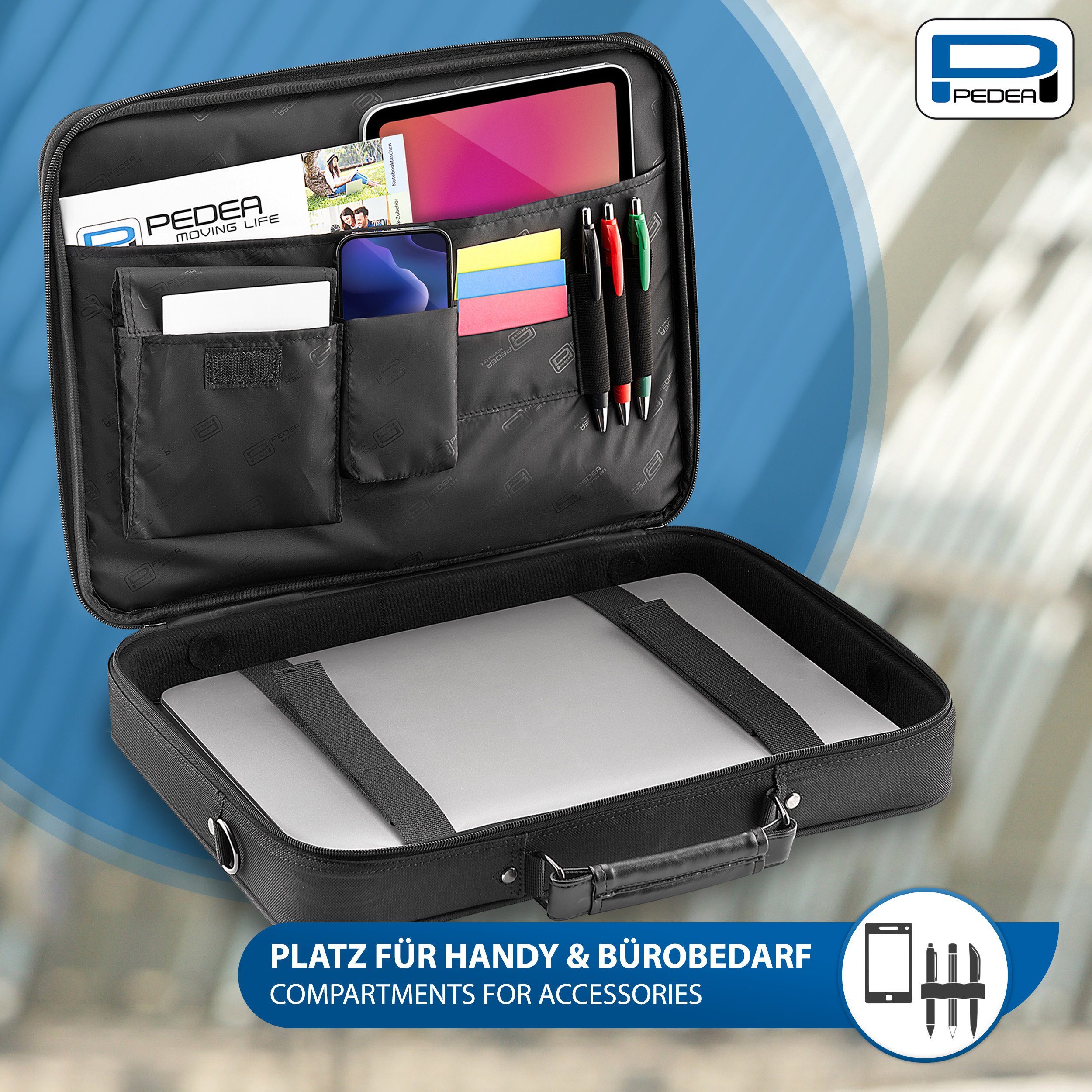 PEDEA Laptoptasche Notebooktasche 13,3 / 15,6 / 17,3 / 18,4 / 20,1 mit Maus (mit Funkmaus), mit stabilem Schutzrahmen, wasserabweisend, verstellbarer Schultergurt