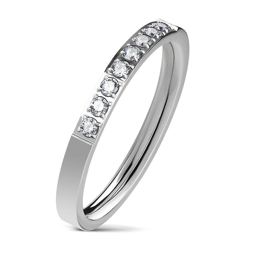 Fingerring 52 (16.6) silber Ring schmal 8 Kristalle aus Edelstahl Damen
