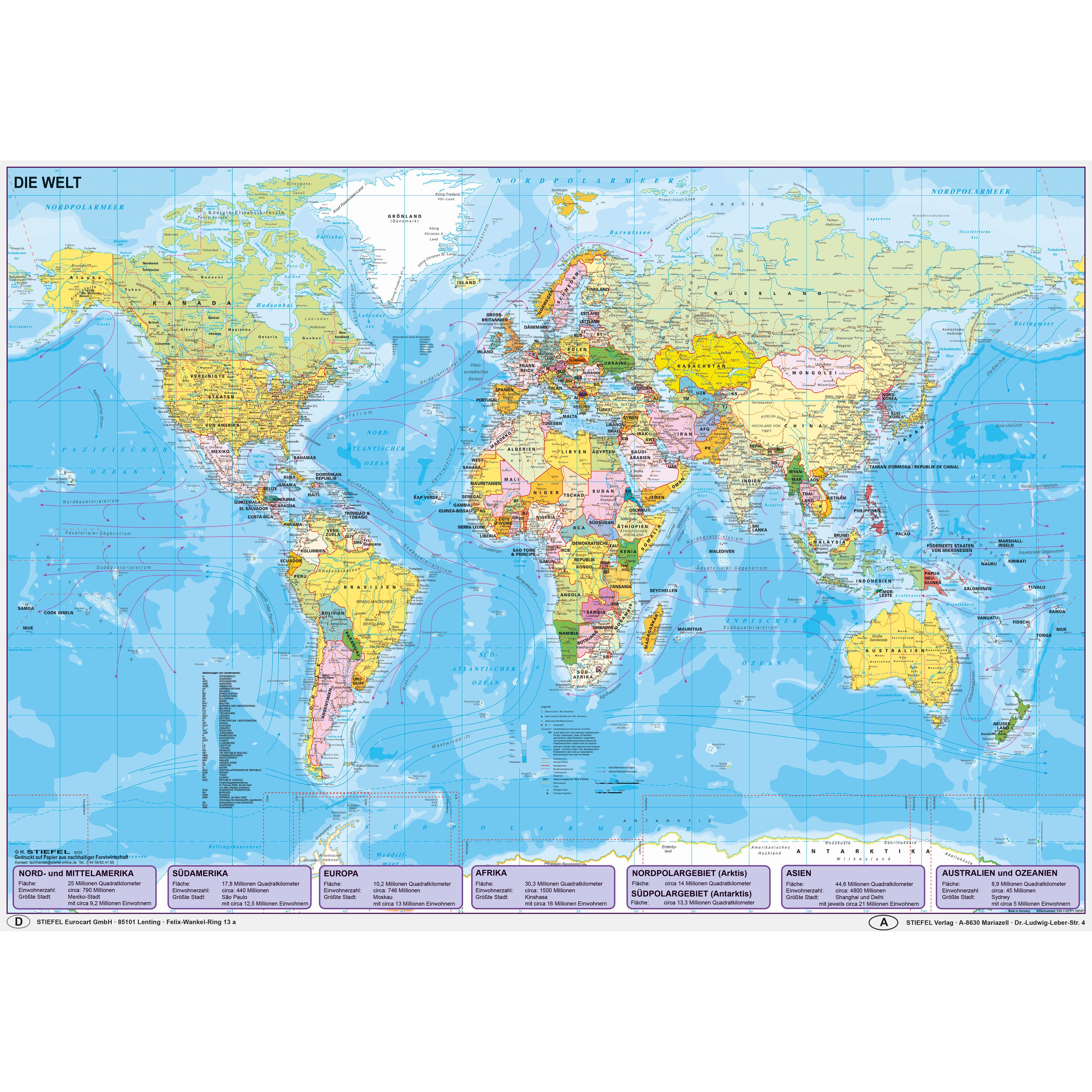 STIEFEL Poster Weltkarte politisch deutsch Lernposter, ca. 84 x 60 cm günstig online kaufen