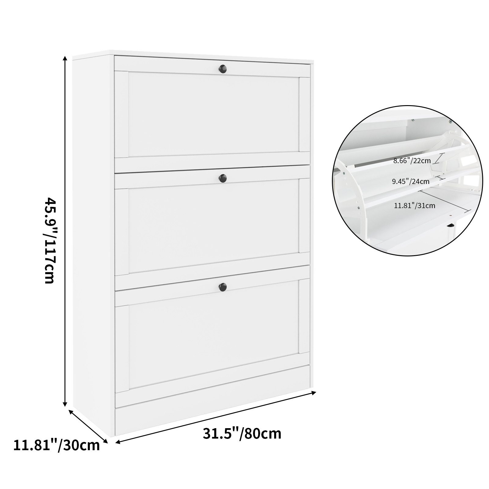 VOWNER Schuhschrank Schuhkommode mit 3 Klappen, schmaler Schuhschrank, 9 Fä günstig online kaufen