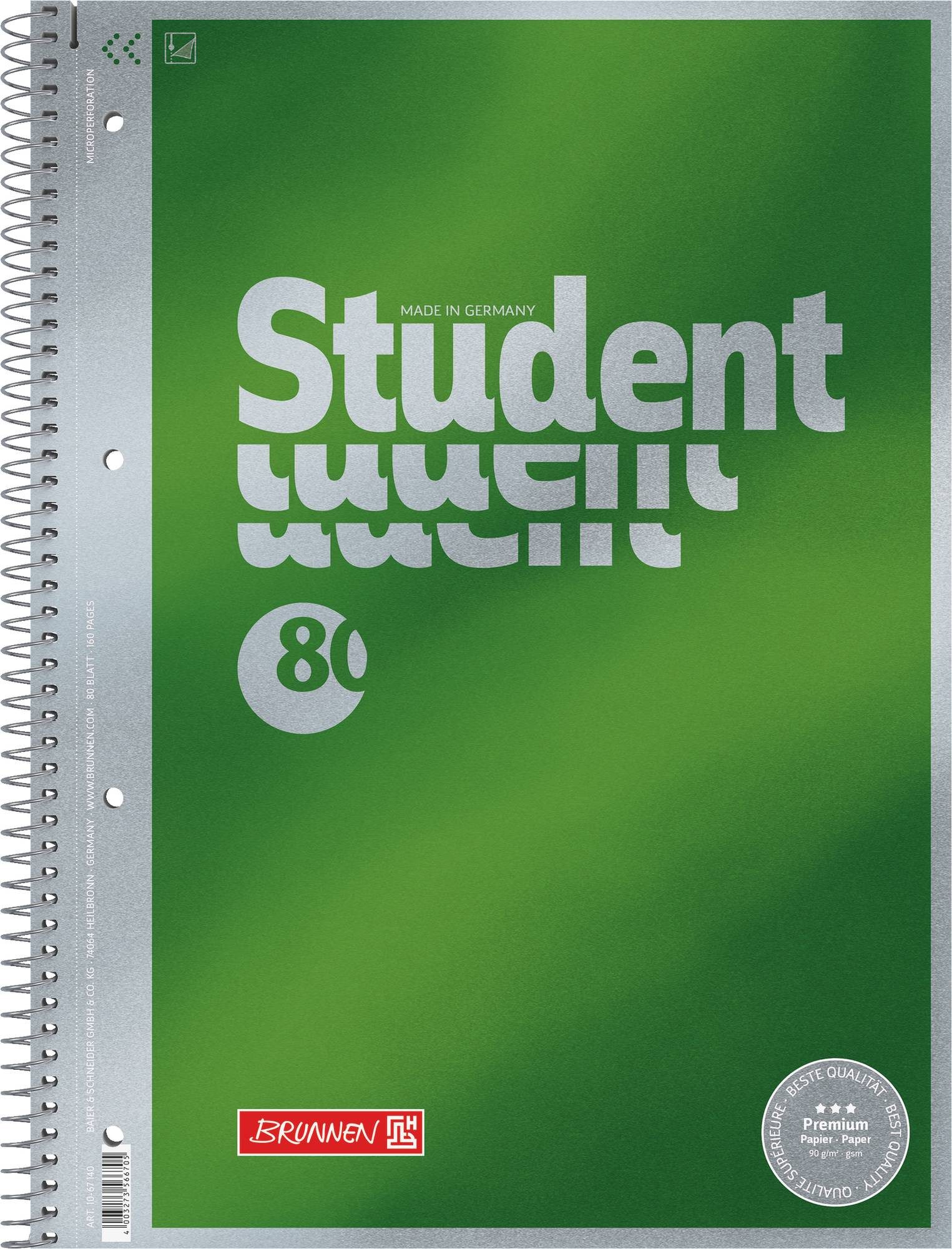 Baier & Schneider Collegeblock Collegeblock Premium Student A4 80 Blatt grün