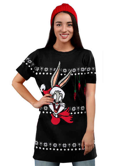United Labels® Weihnachtspullover Looney Tunes Strickkleid für Damen - Bugs Bunny Weihnachten Schwarz
