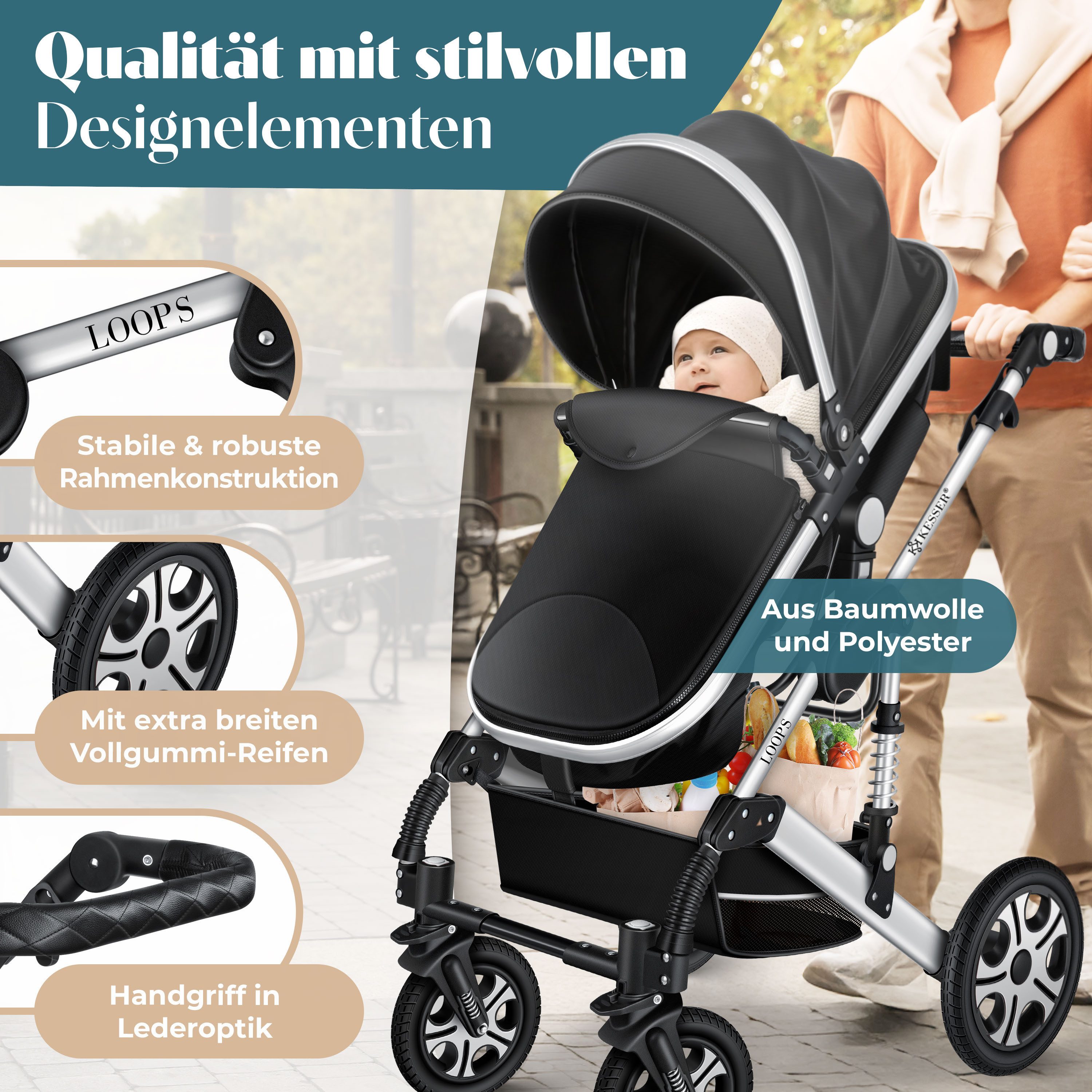 KESSER Kombi-Kinderwagen, 4in1 Loops Kinderwagen Komplettset auch als Buggy, Kinder bis 4 Jahre