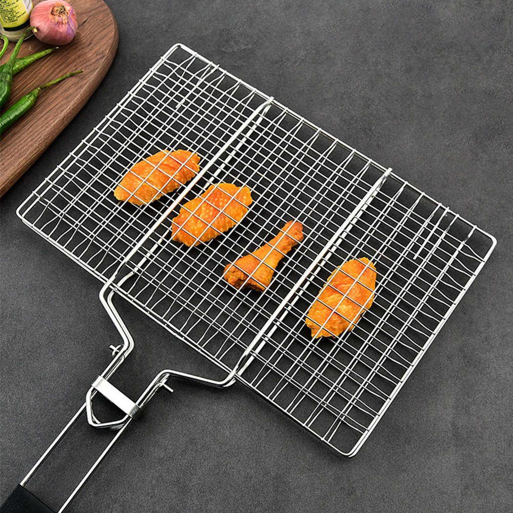 NUODWELL Grillplatte Fisch-Grillkorb, faltbar, tragbarer Edelstahl-Grillkorb für Grillen