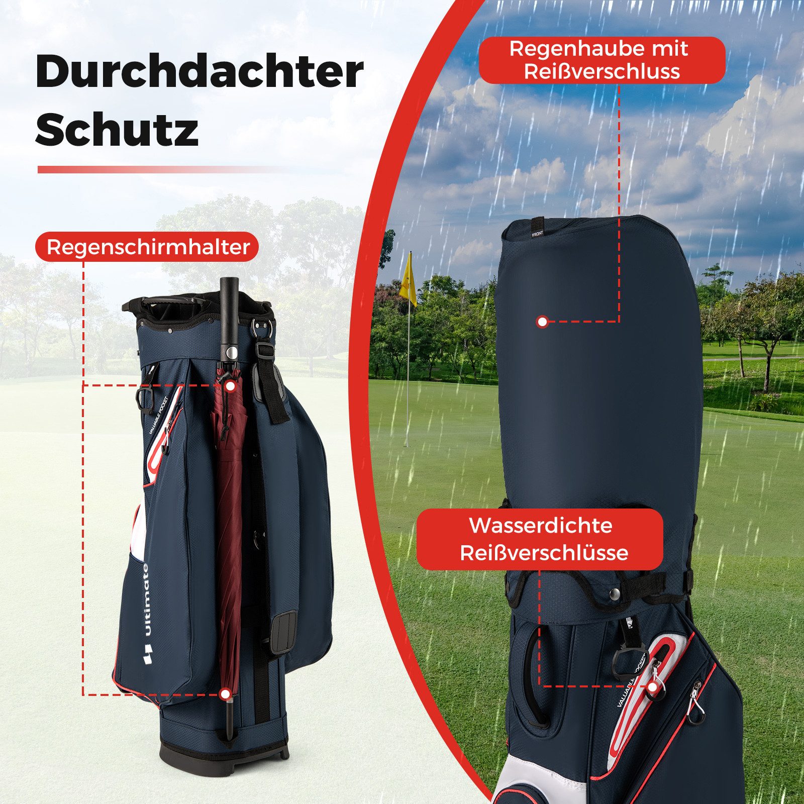 COSTWAY Golfballtasche, Golfwagen-Tasche, mit 14-fach unterteiltem Oberteil