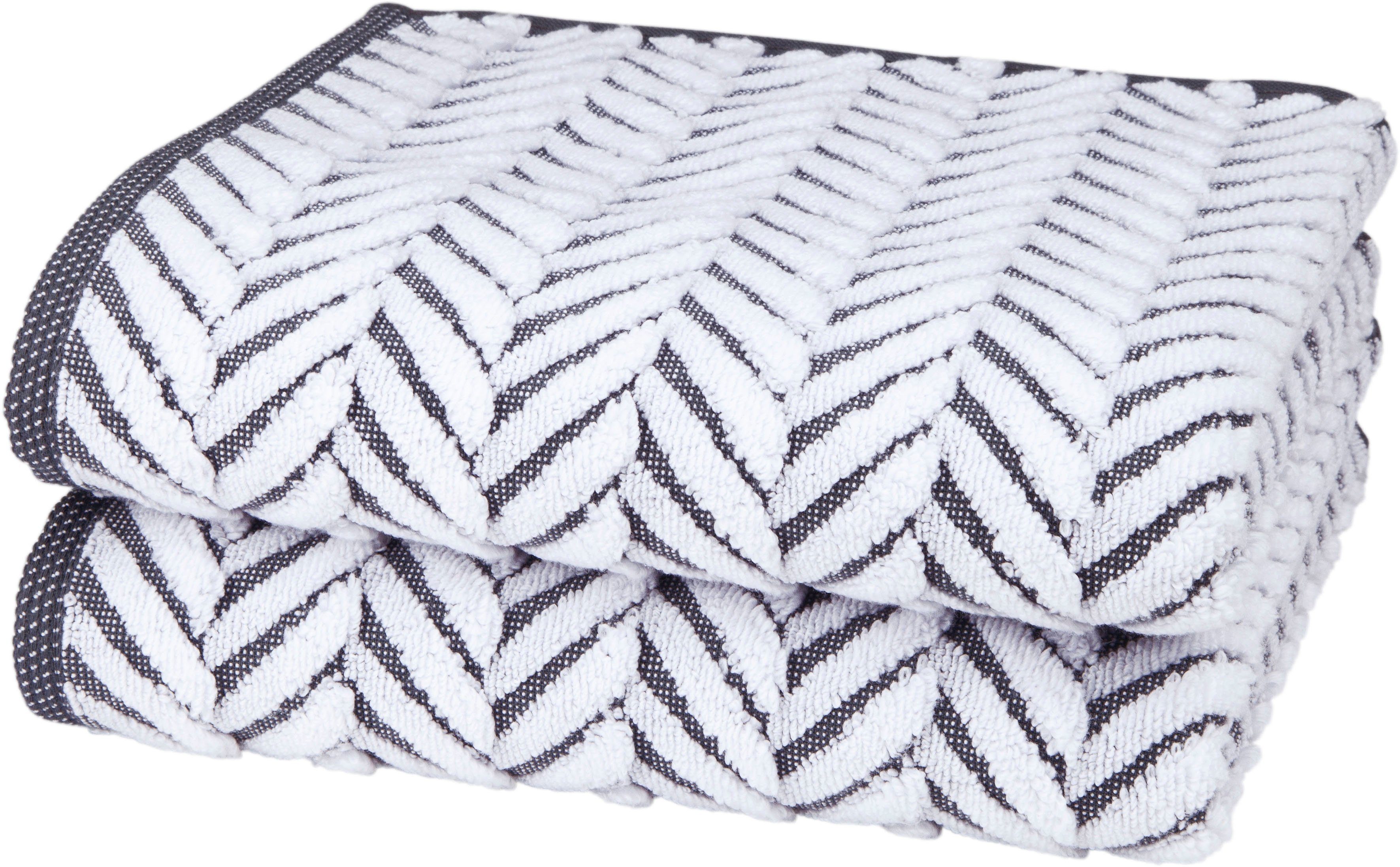 ROSS Handtücher Sensual 9002, Frottier (2-St), im Zopfmusterstil anthrazit / weiß