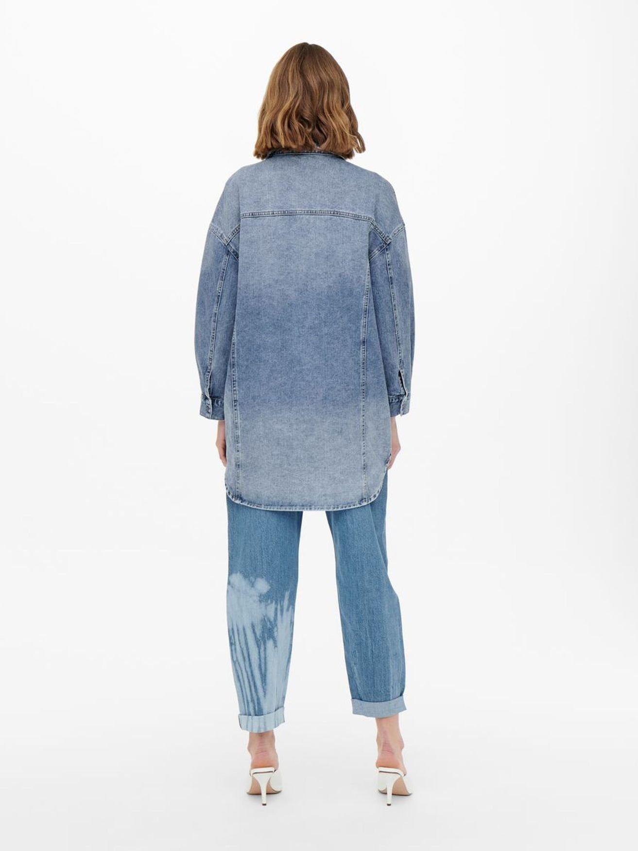 Jacke Oversized ONLY Washed Jeanshemd Blau Langarm Denim ONLKASIA Blusenshirt Stoned Blusen in (1-tlg) 3998