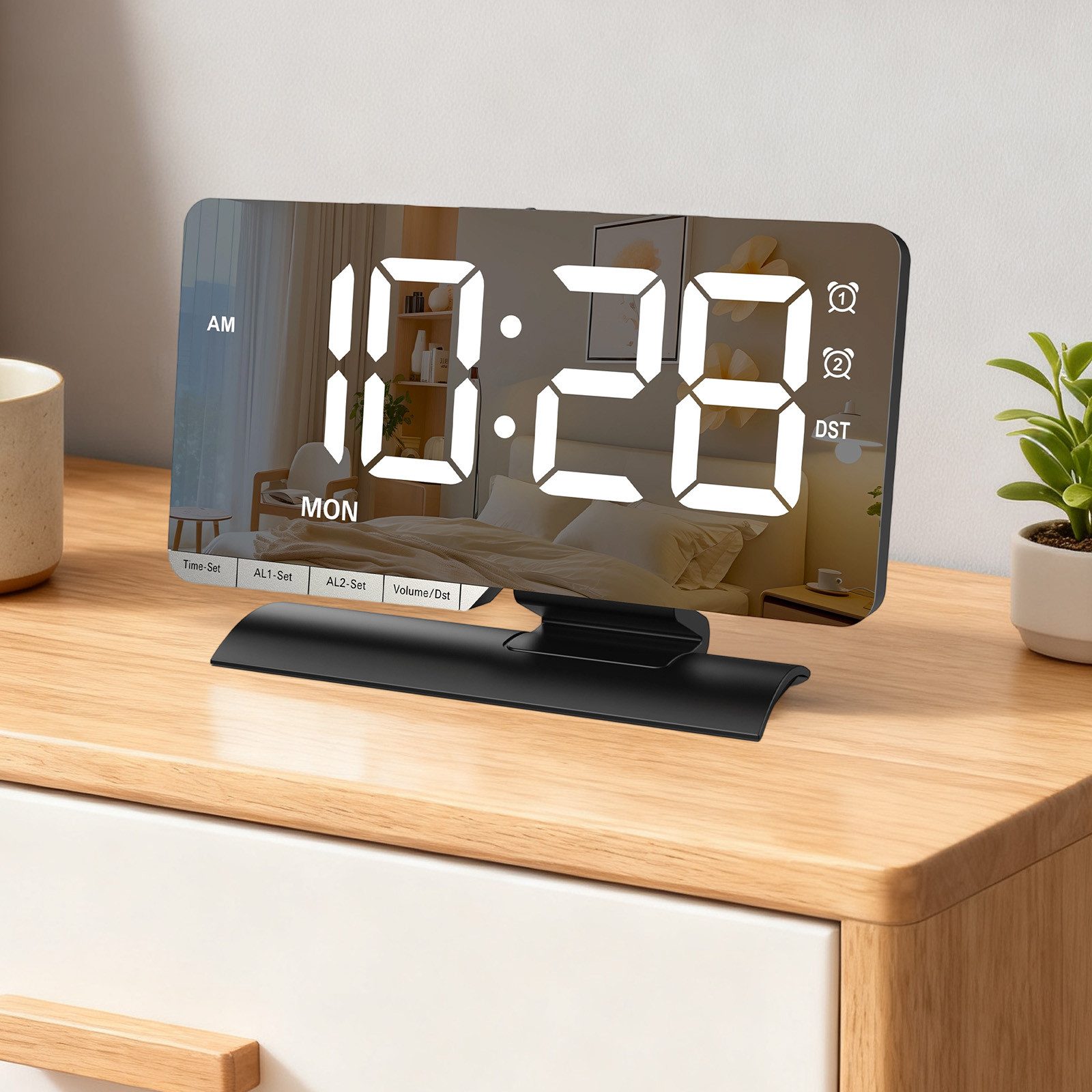 REDOM Wanduhr LED-Wecker Digitaluhr Schlafzimmeruhr mit LED-Spiegeldisplay günstig online kaufen