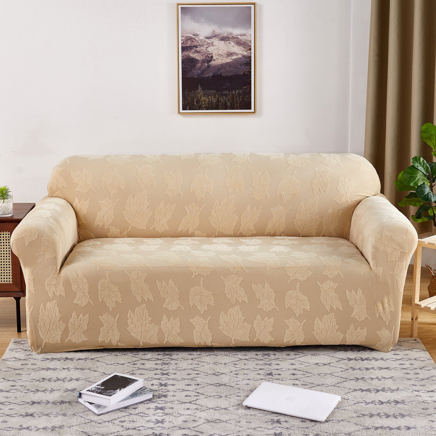 Sofahusse, HOMEIDEAS, Stretch Jacquard-Couch-Sofabezüge, Möbelschutzbezug Beige-E