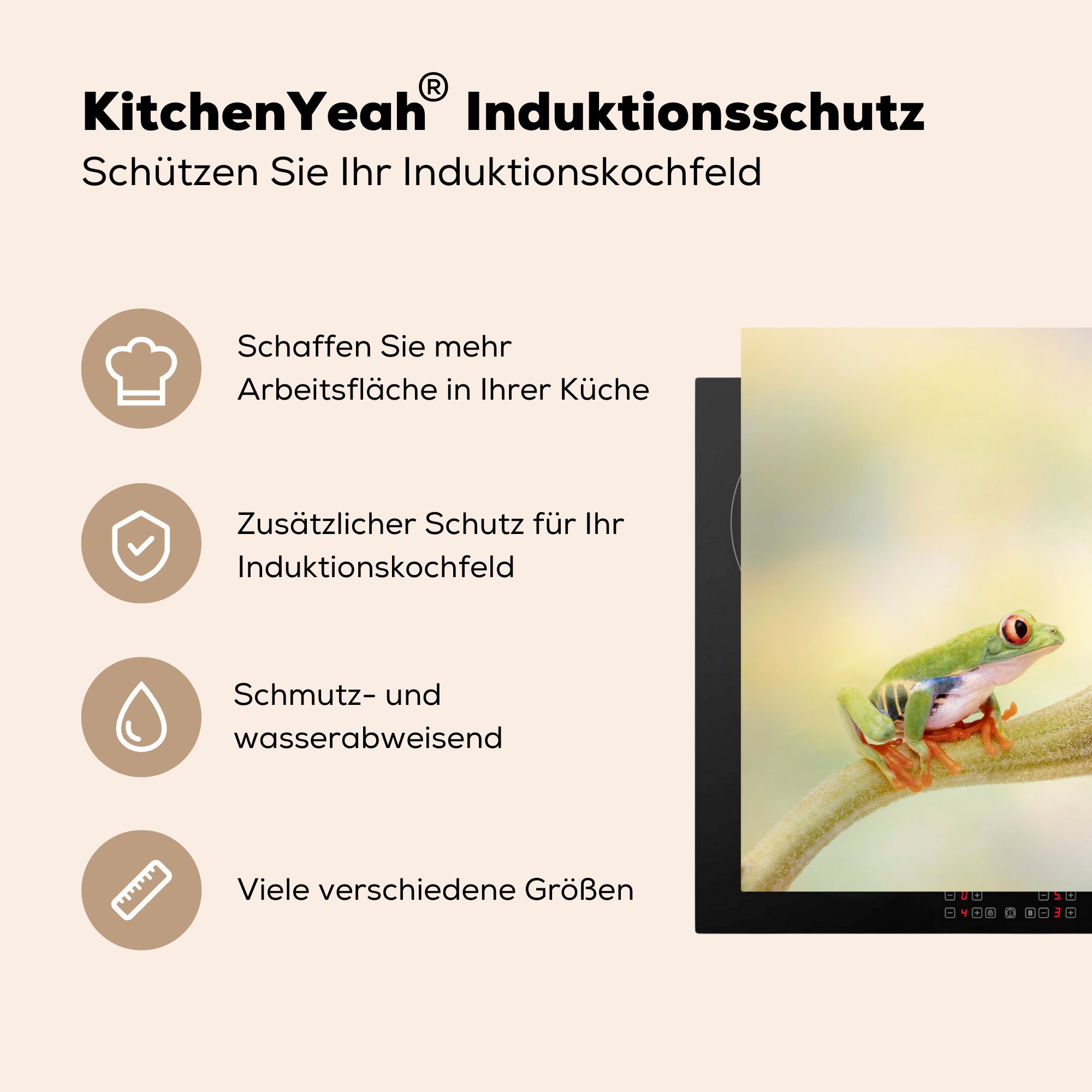 MuchoWow Herdblende-/Abdeckplatte Sonnenblume - Tier für die Frosch, Schutz tlg), Vinyl, - Ceranfeldabdeckung cm, küche, 81x52 (1 Induktionskochfeld