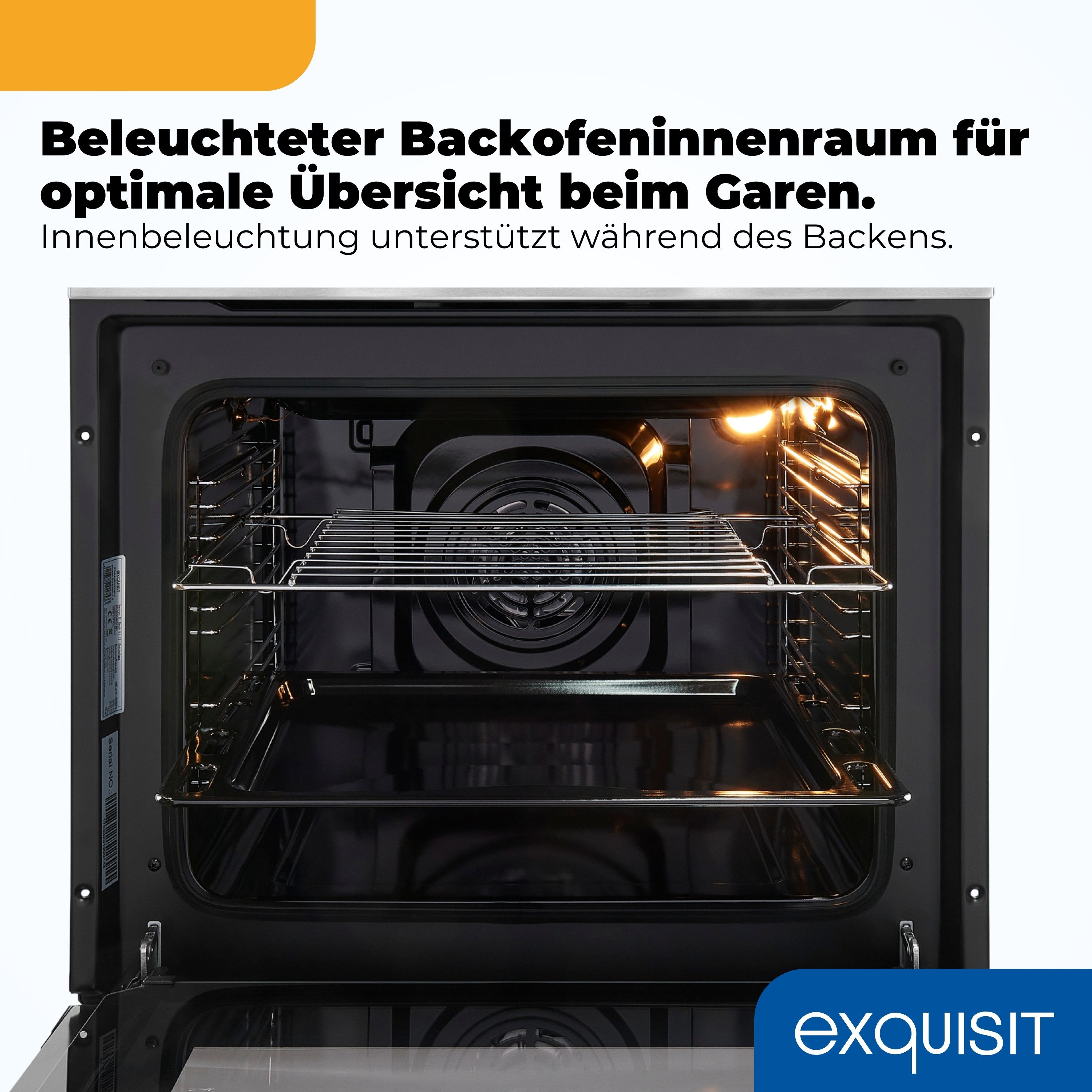 exquisit Backofen-Set EHE5185-1.3-Set, mit Teleskopauszug nachrüstbar, 4 Strahlungszonen, 9 Funktionen, 58 l Garraumvolumen