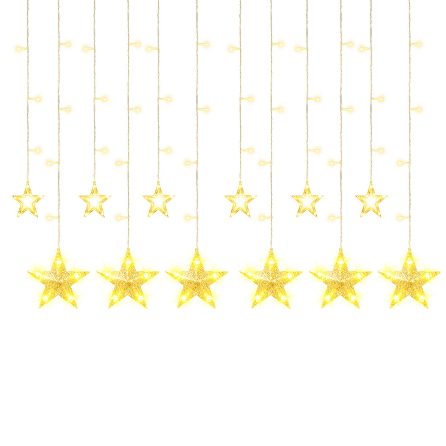 Quntis Lichtervorhang 2/2,2M Lichtervorhang mit Sterne, LED Fensterdekoration, 108-flammig, mit 12 Haken/Timer Funktion für Weihanchten Deko