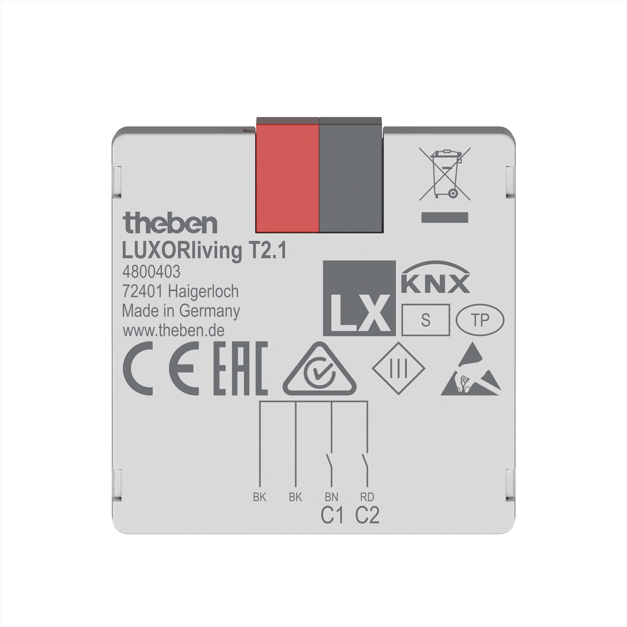 theben LUXORliving T2.1 Smart-Home-Steuerelement, 2-fach Binäreingang, LUXORliving, 4-polig, UP-Dose, Taster